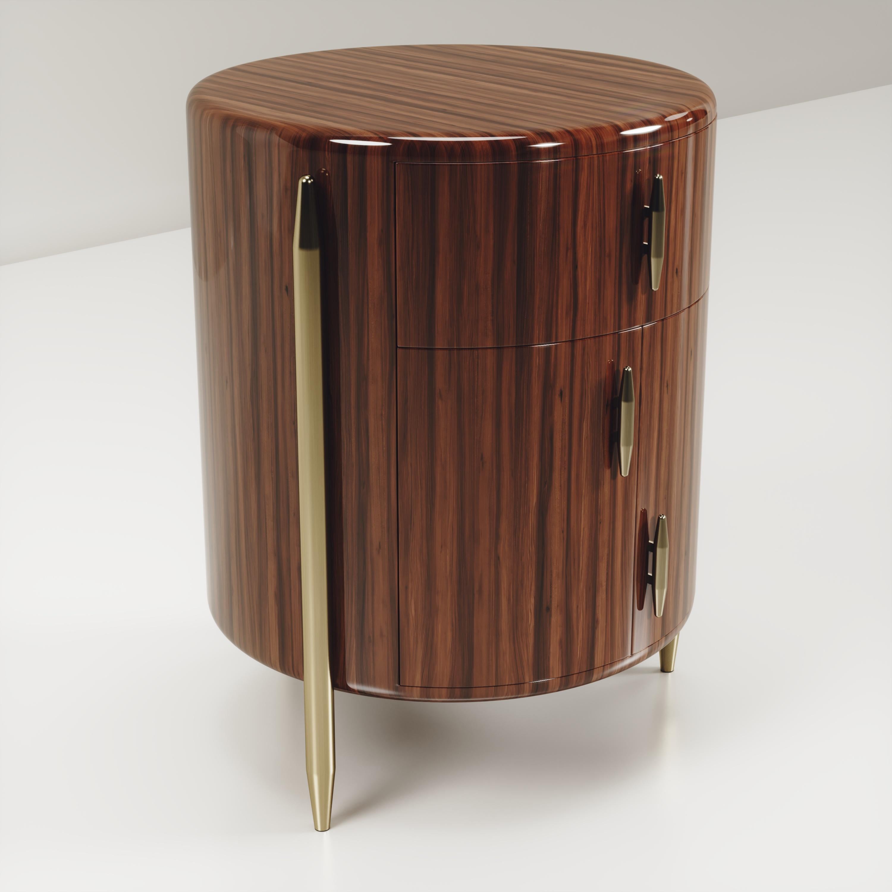 Hand-Crafted Macassar Wood Night Stand with Brass Accents by Kifu Paris For Sale