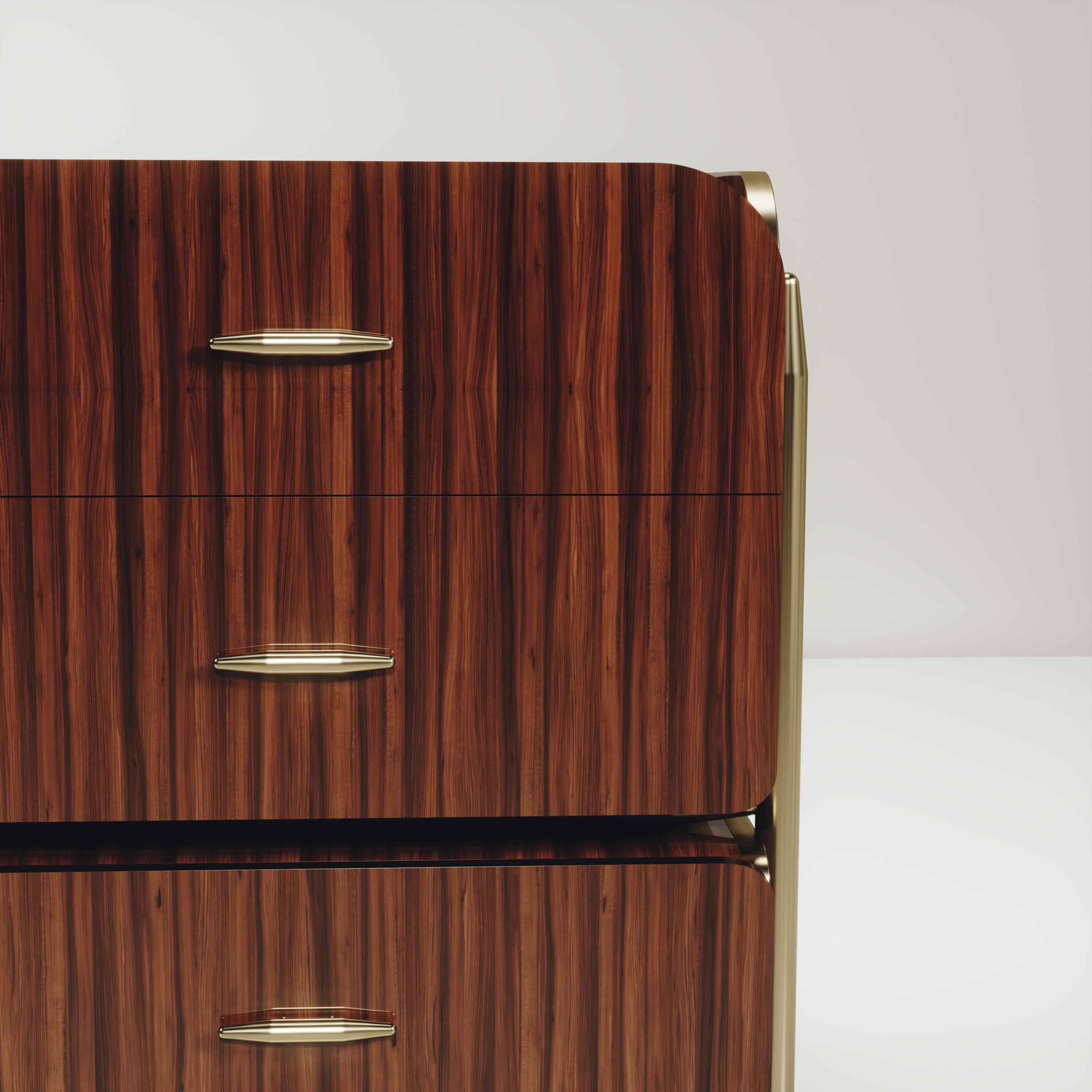 Macassar Wood Night Stand with Brass Accents by Kifu Paris In New Condition For Sale In New York, NY