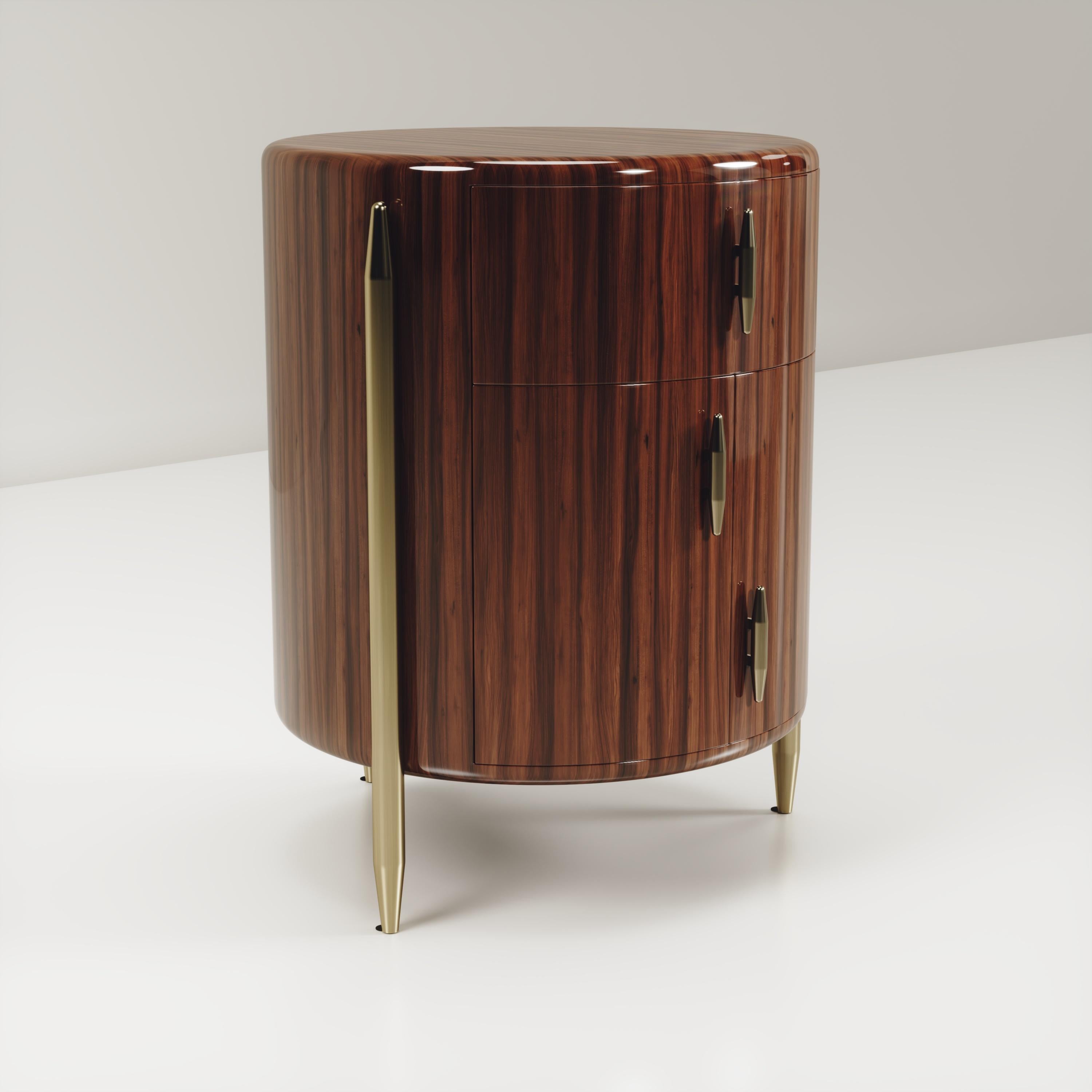 Macassar Wood Night Stand with Brass Accents by Kifu Paris For Sale 2