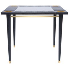 Macau Game Table in oak wood, lacquered wood, brass and leather 