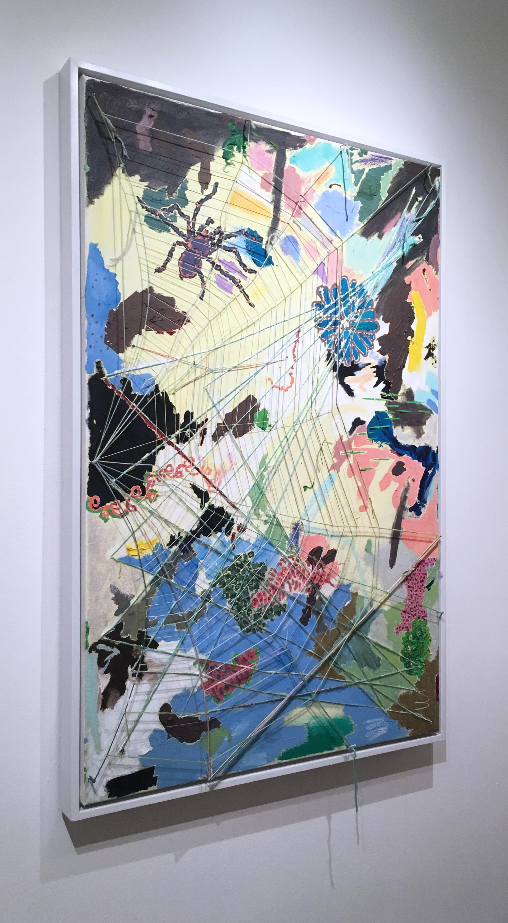 Half Web in Gelb, 2020, Acryl, Öl, Leinwand, Garn, Faden, Blau, abstrakt (Zeitgenössisch), Painting, von Macauley Norman