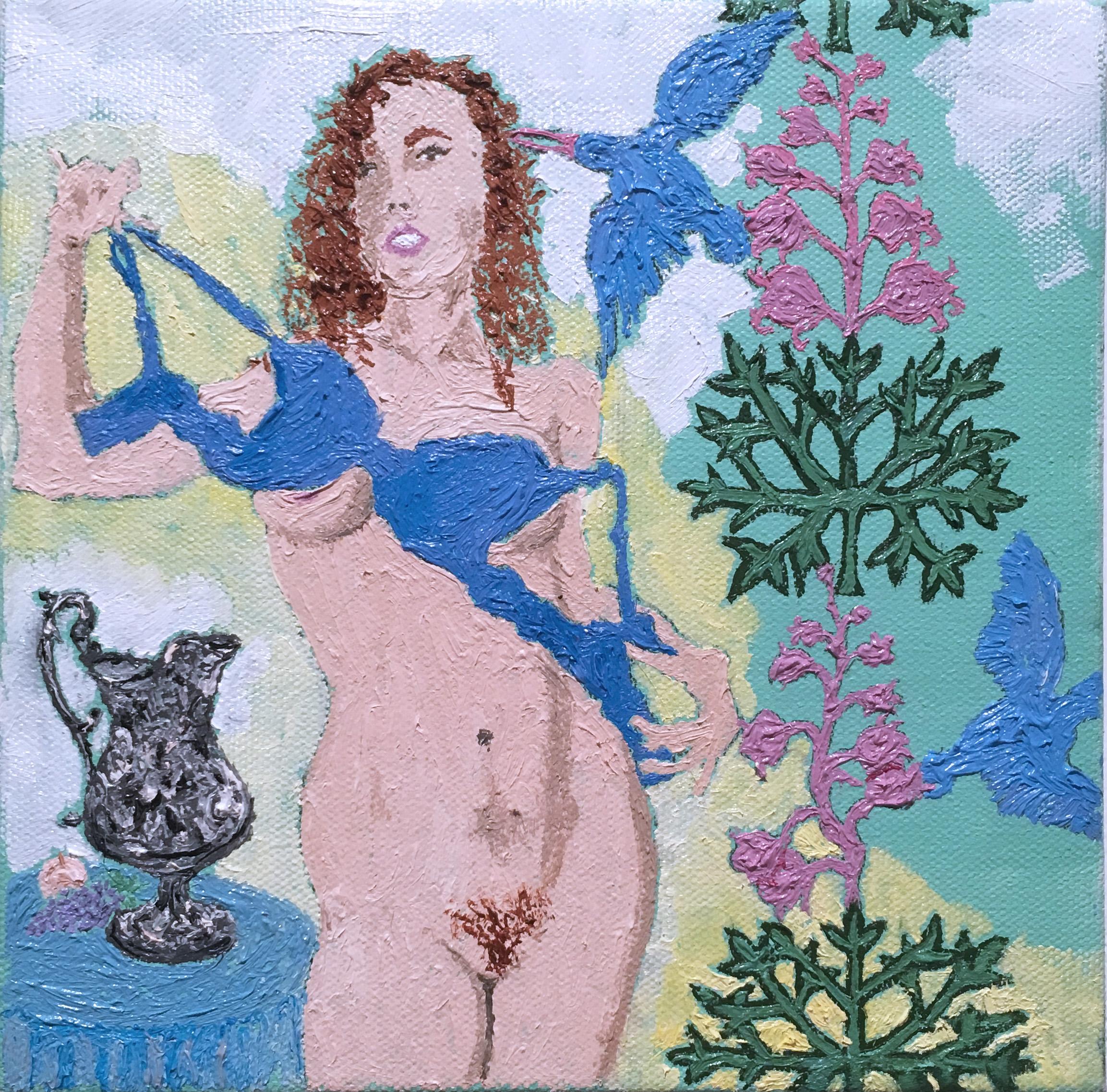 Macauley Norman Figurative Painting – Nude, Blumen, Krug und Obst