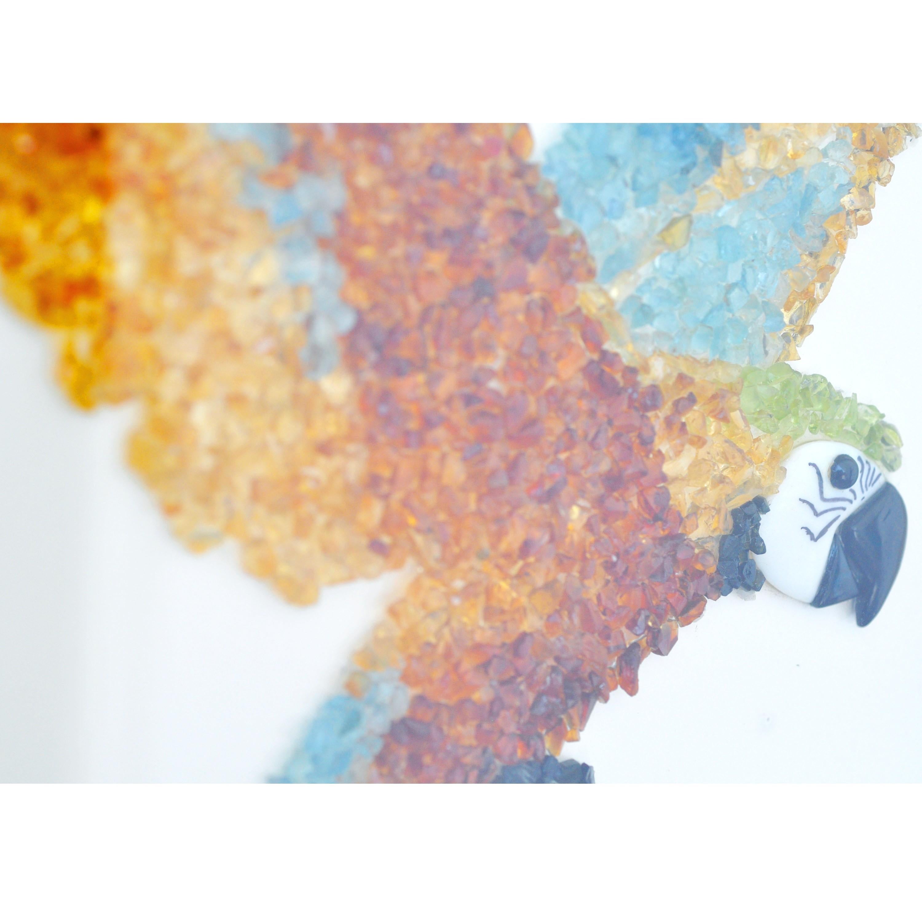 Pájaro guacamayo Aguamarina Citrino Peridoto Turmalina Perla Piedra preciosa Pintura mural Corte mixto en venta