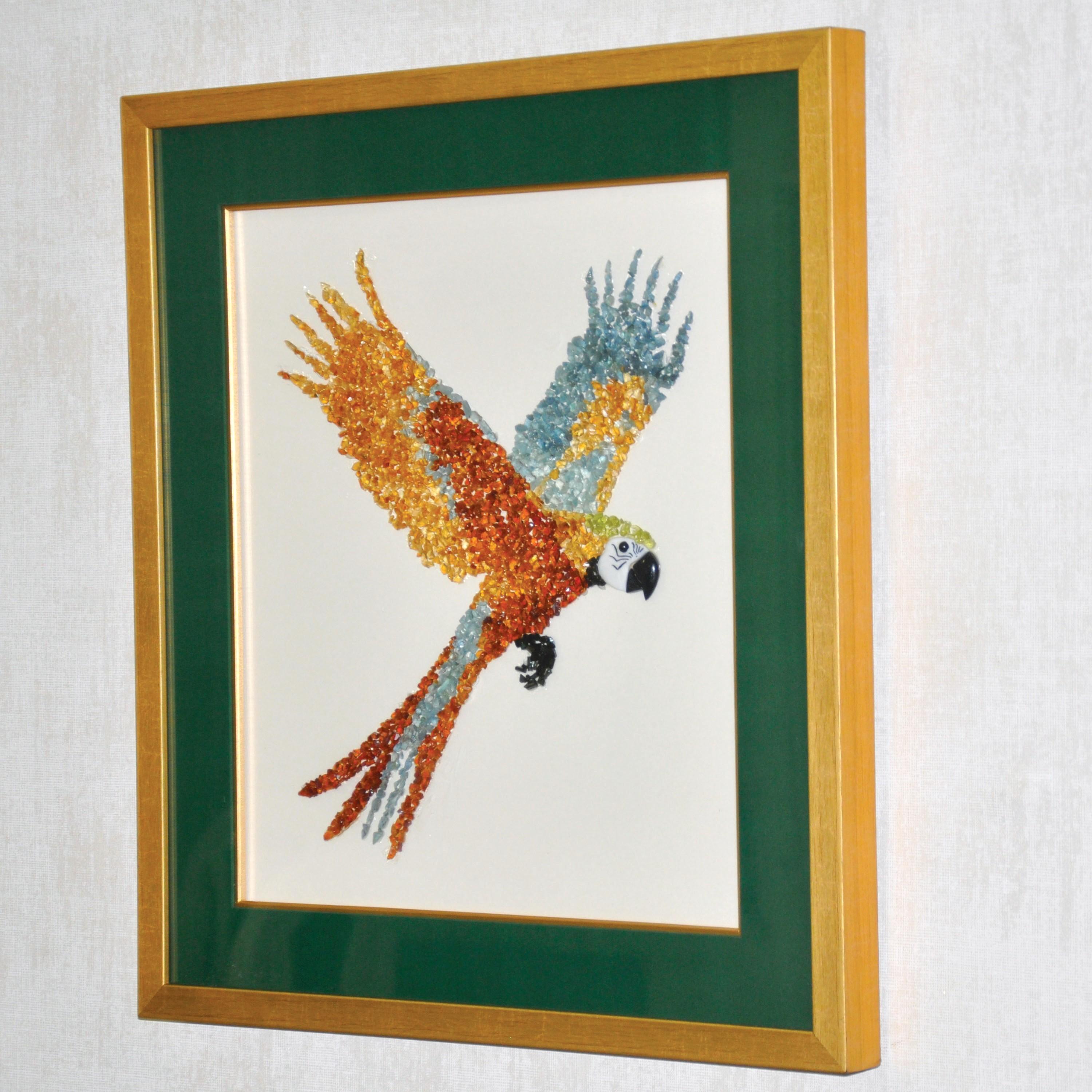Pájaro guacamayo Aguamarina Citrino Peridoto Turmalina Perla Piedra preciosa Pintura mural en venta 2