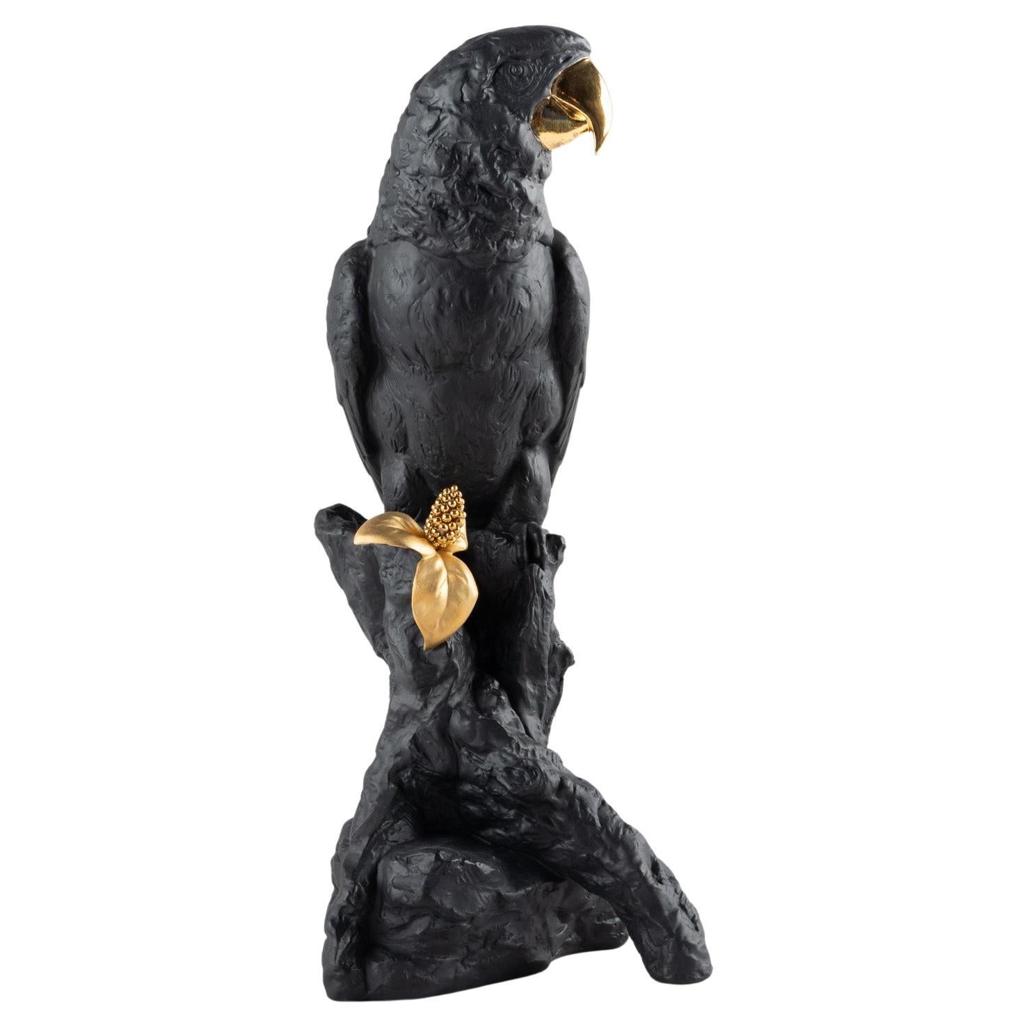 Lladró Macaw Bird Sculpture, Black-Gold, Limited Edition For Sale