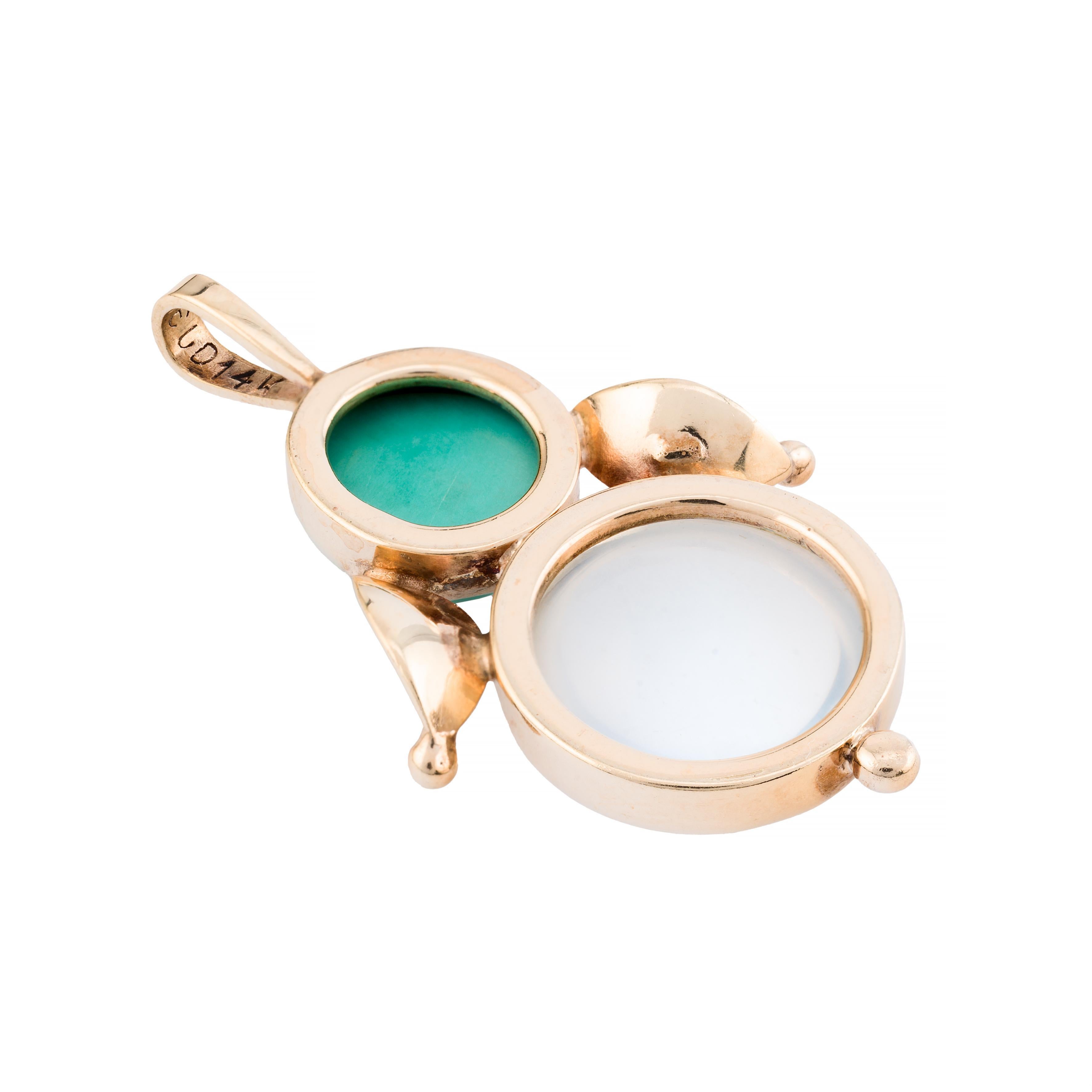 Macefield Modernist Mondstein & Türkis Engel Anhänger in 14 Karat Gelbgold (Cabochon) im Angebot