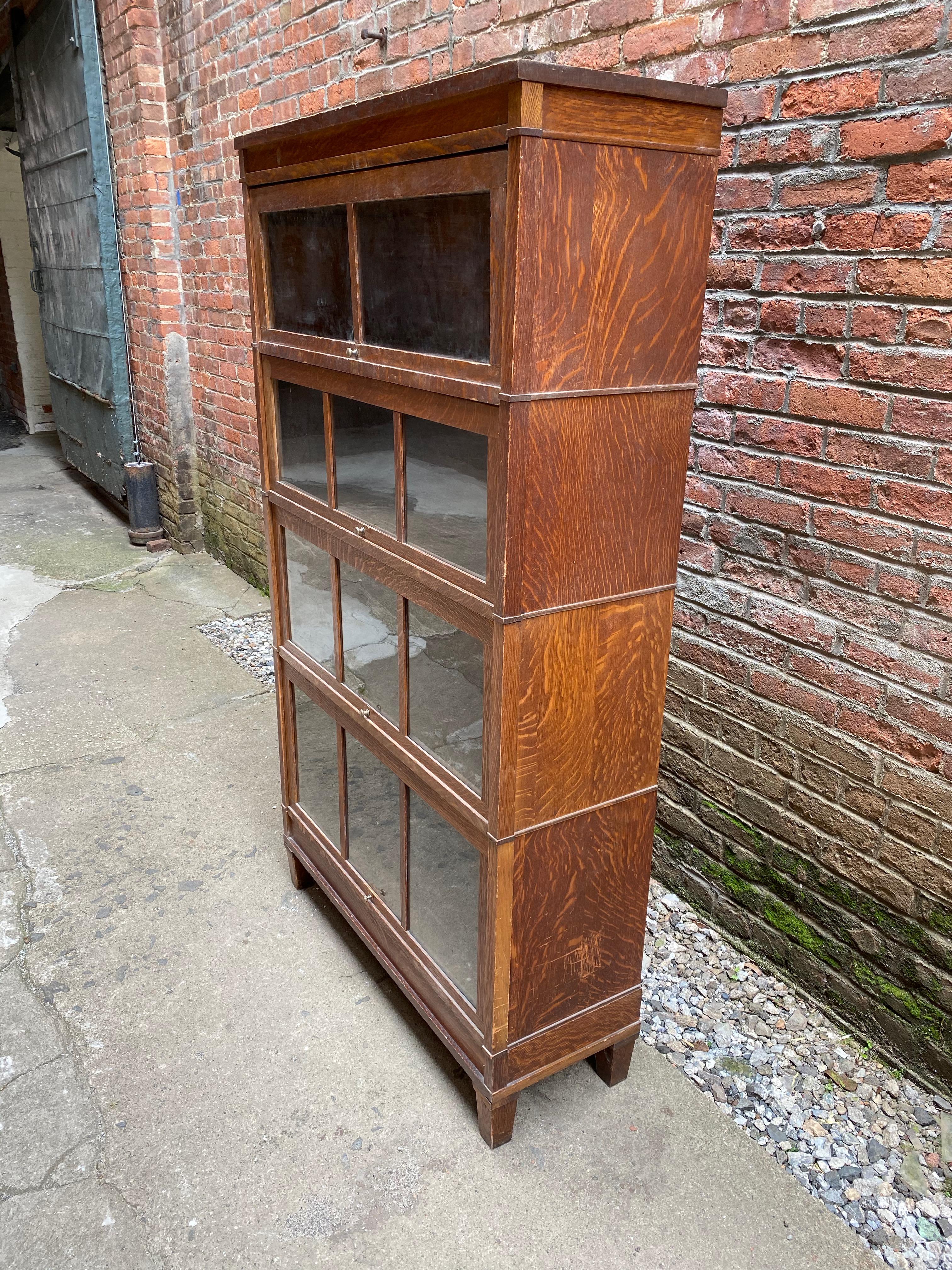 Industrial Macey Solid Oak Four Stack Barrister Bookcase
