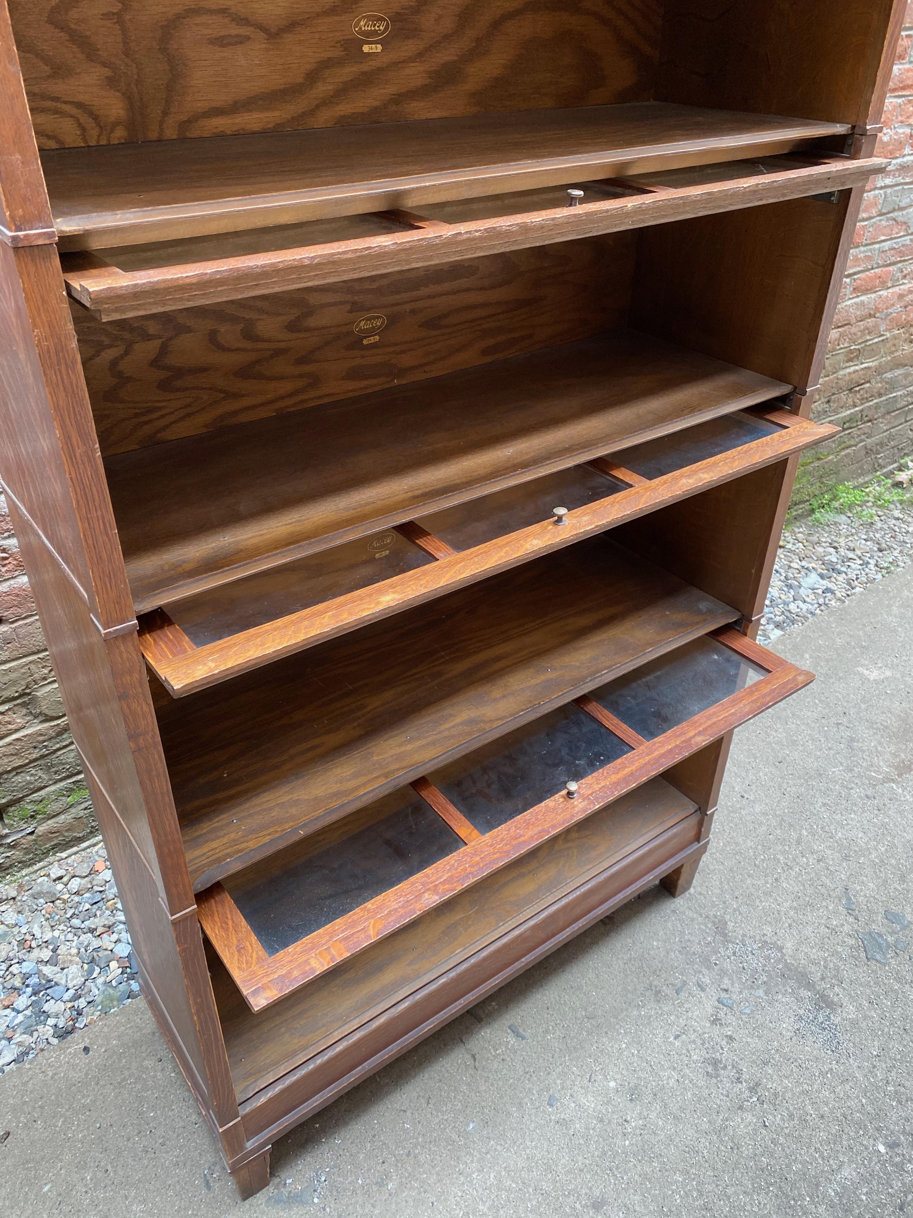 Macey Solid Oak Four Stack Barrister Bookcase In Good Condition In Garnerville, NY