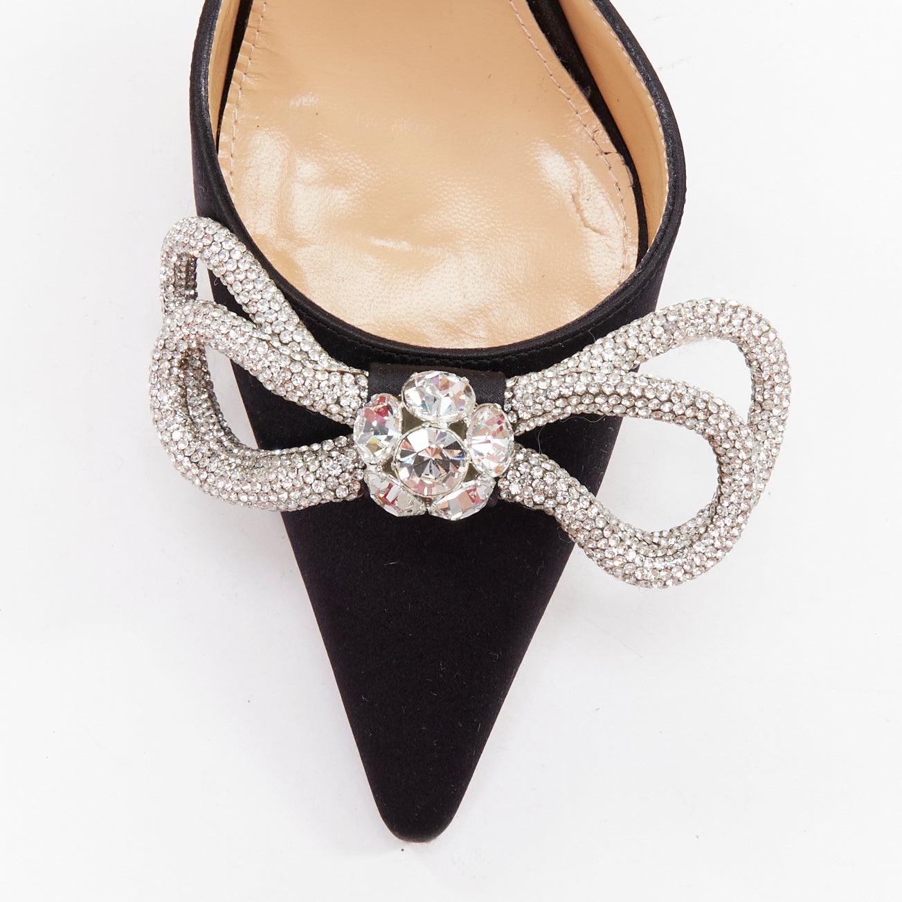 MACH AND MACH Double Bow black satin crystal ribbon pump heels EU37 1