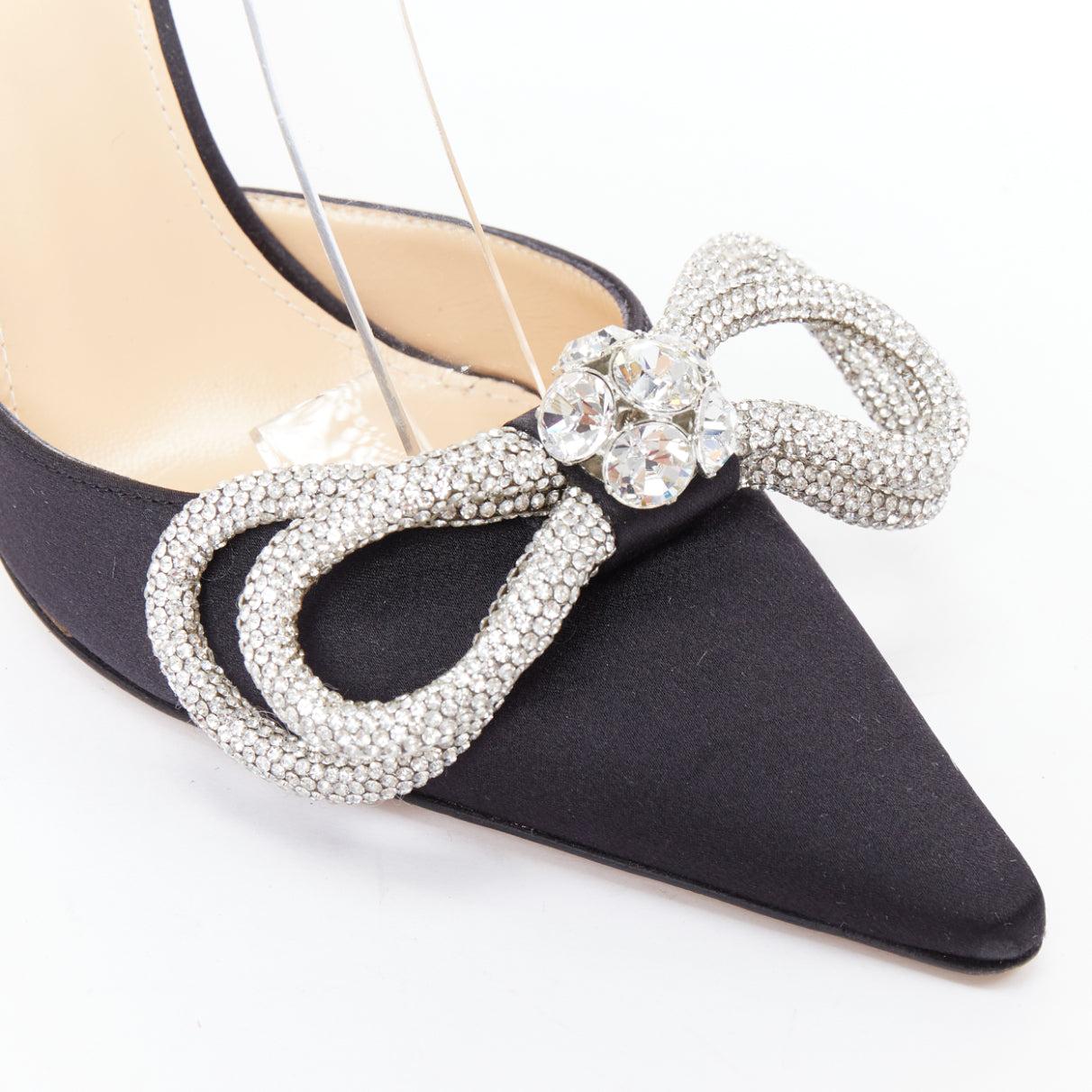 MACH AND MACH Double Bow black satin crystal ribbon pump heels EU37 2