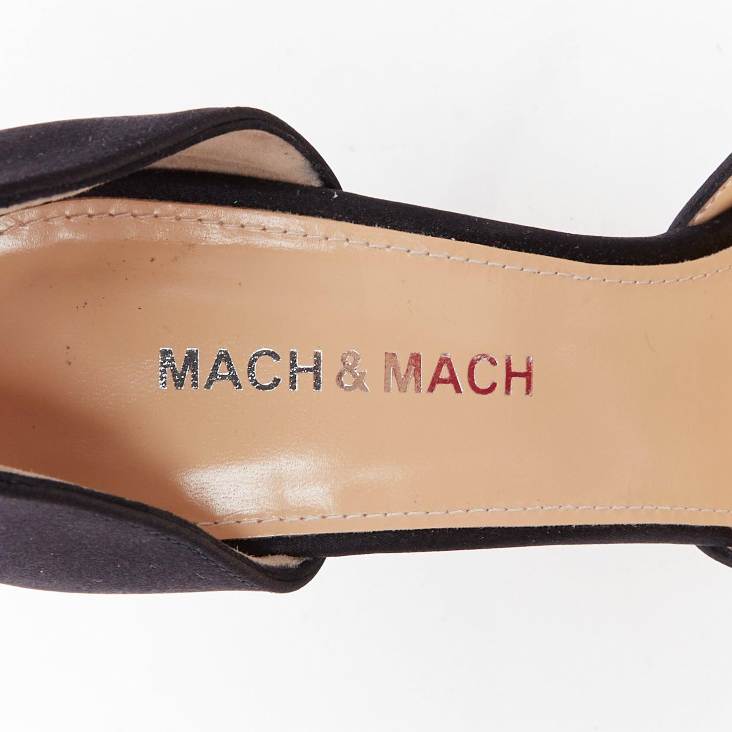 MACH AND MACH Double Bow black satin crystal ribbon pump heels EU37 4