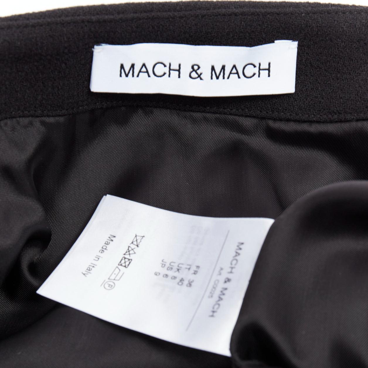 MACH & MACH 2022 Gonna a portafoglio con fiocco smerlato nero 100% lana FR36 XS in vendita 3