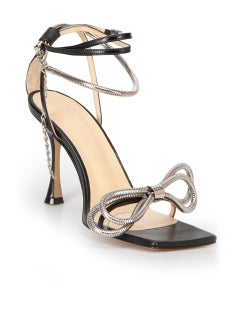 Mach & Mach Black Leather Open Toe Metal Bow Sandals Size IT 38