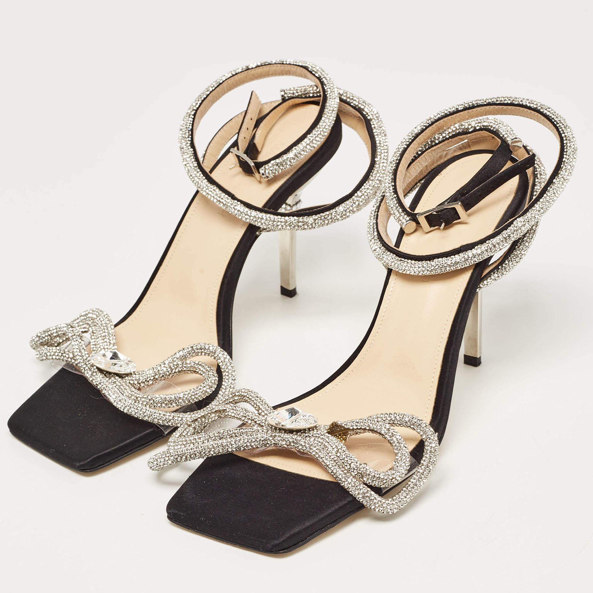  Mach & Mach - Sandales enveloppantes à double nœud en satin noir ornées de cristaux  Pour femmes 