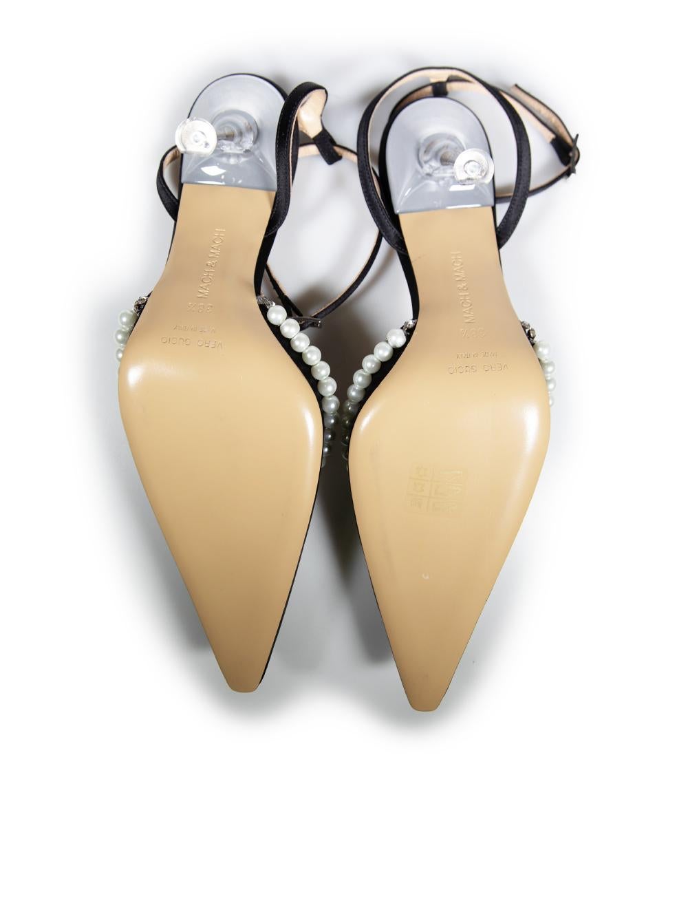 Women's Mach & Mach Black Satin Sophie Crystal Bow Heels Size IT 38.5 For Sale