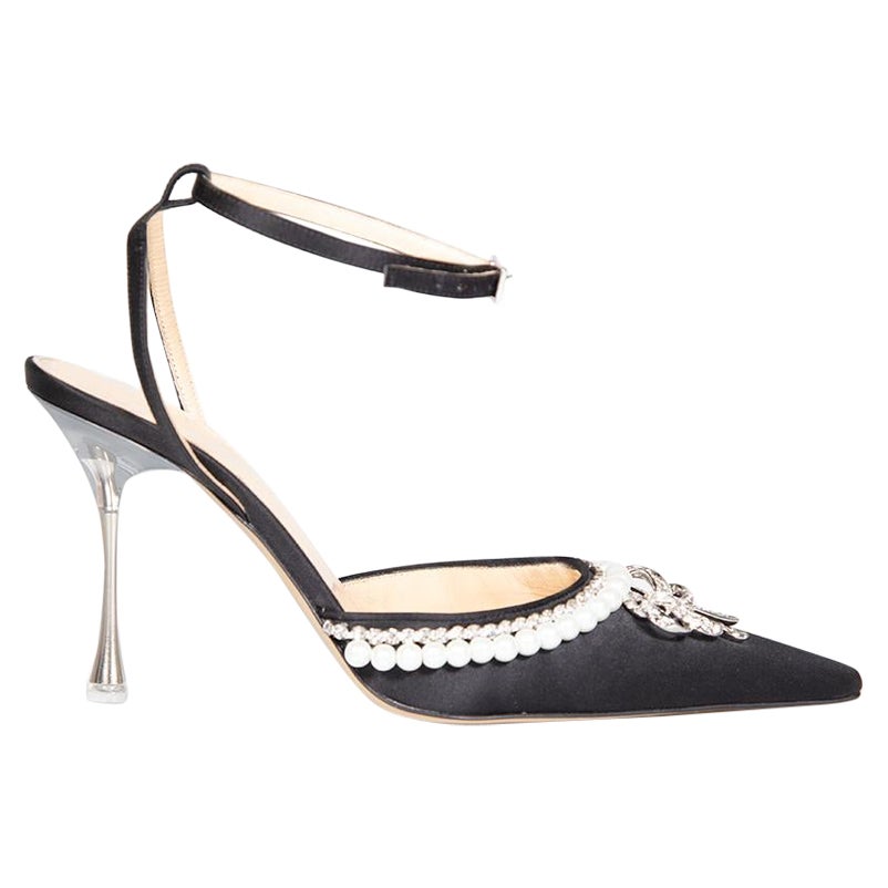 Mach & Mach Schwarze Satin Sophie Kristall Schleife Heels Größe IT 38,5