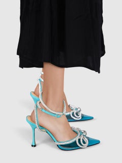 Mach & Mach Blue Crystal Double Bow Heels Size IT 40.5