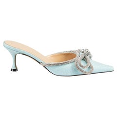 Mach & Mach Blue Glitter Embellished Bow Mules Size IT 36.5