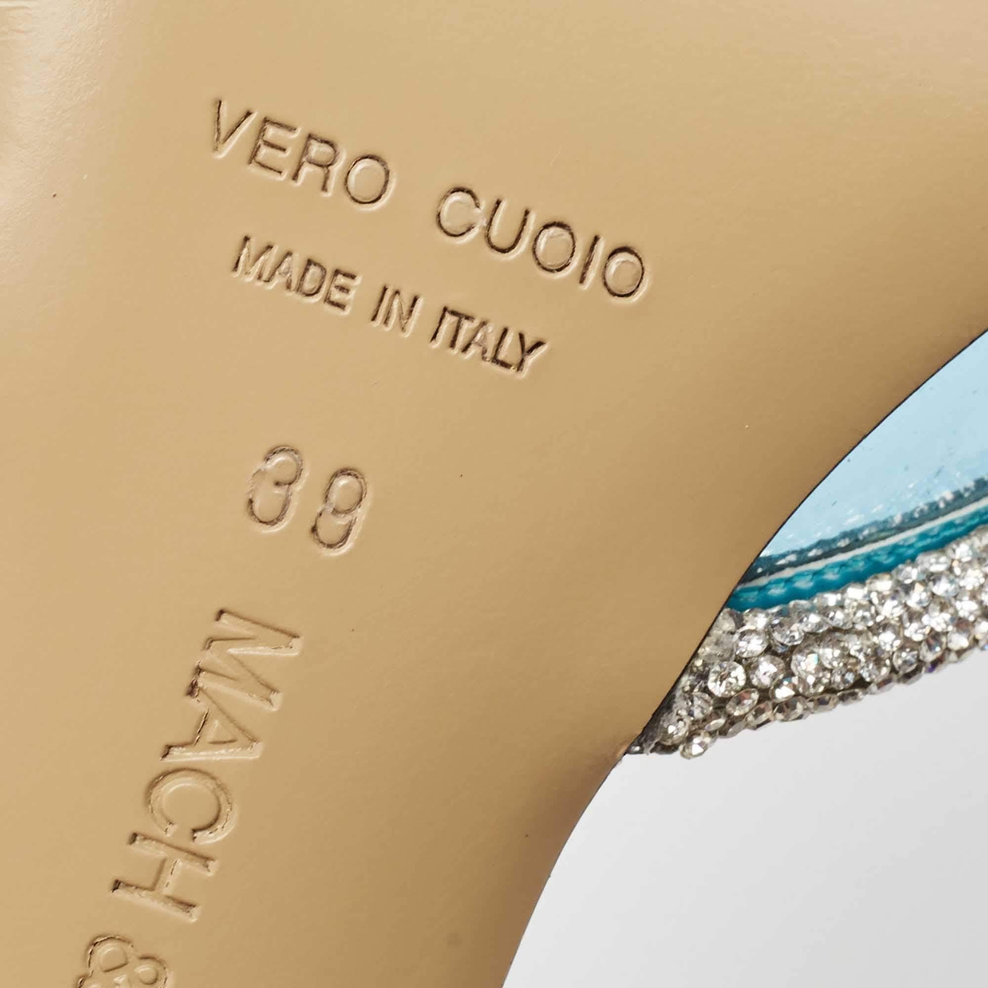 Mach & Mach Azul PVC Cristal Embellished Double Bow Mules Talla 39 en venta 4