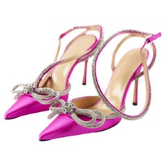 MACH & MACH Bow Crystal Embellished Satin Pink Pumps - Size 38.5