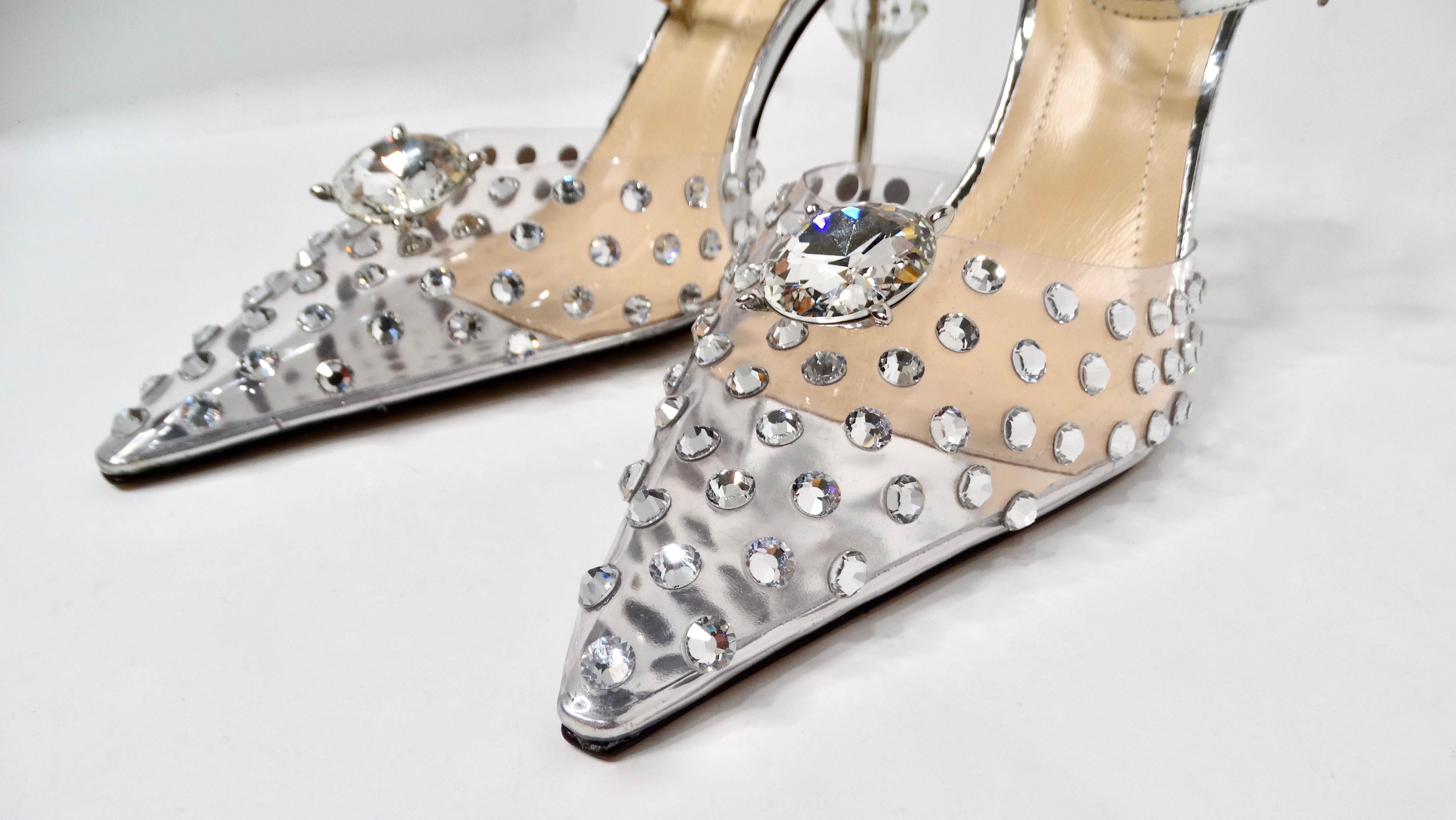 Beige Mach & Mach Pumps a spillo trasparenti impreziosite da cristalli in vendita