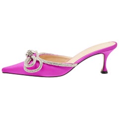 Mach & Mach Fuschia Satin Crystal Embellished Double Bow Mules Size 39