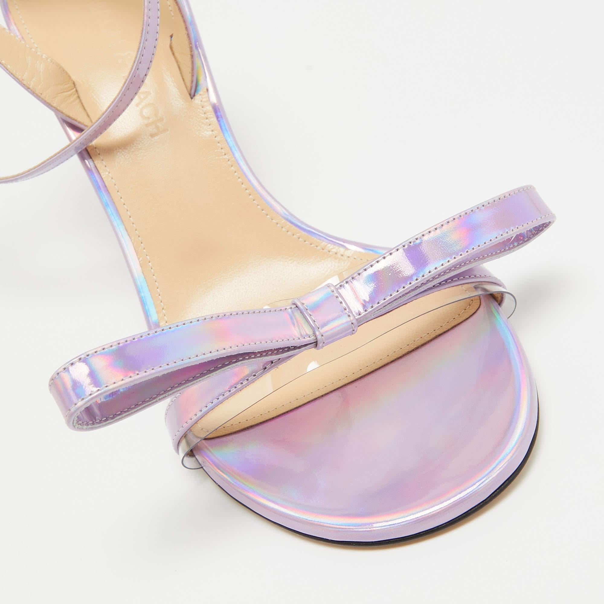 Women's Mach & Mach Iridescent Purple Patent Leather and PVC French Bow Sandals Size 37. For Sale