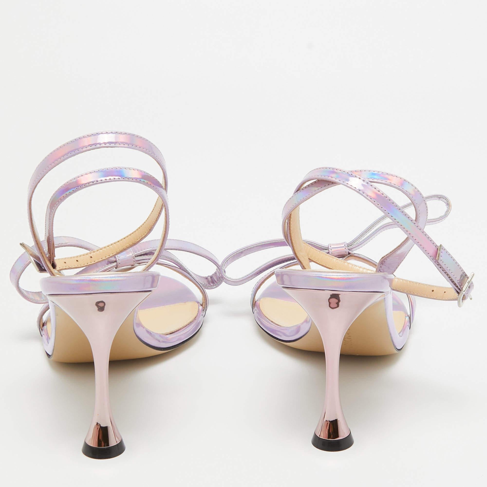 Mach & Mach Iridescent Purple Patent Leather and PVC French Bow Sandals Size 37. For Sale 1