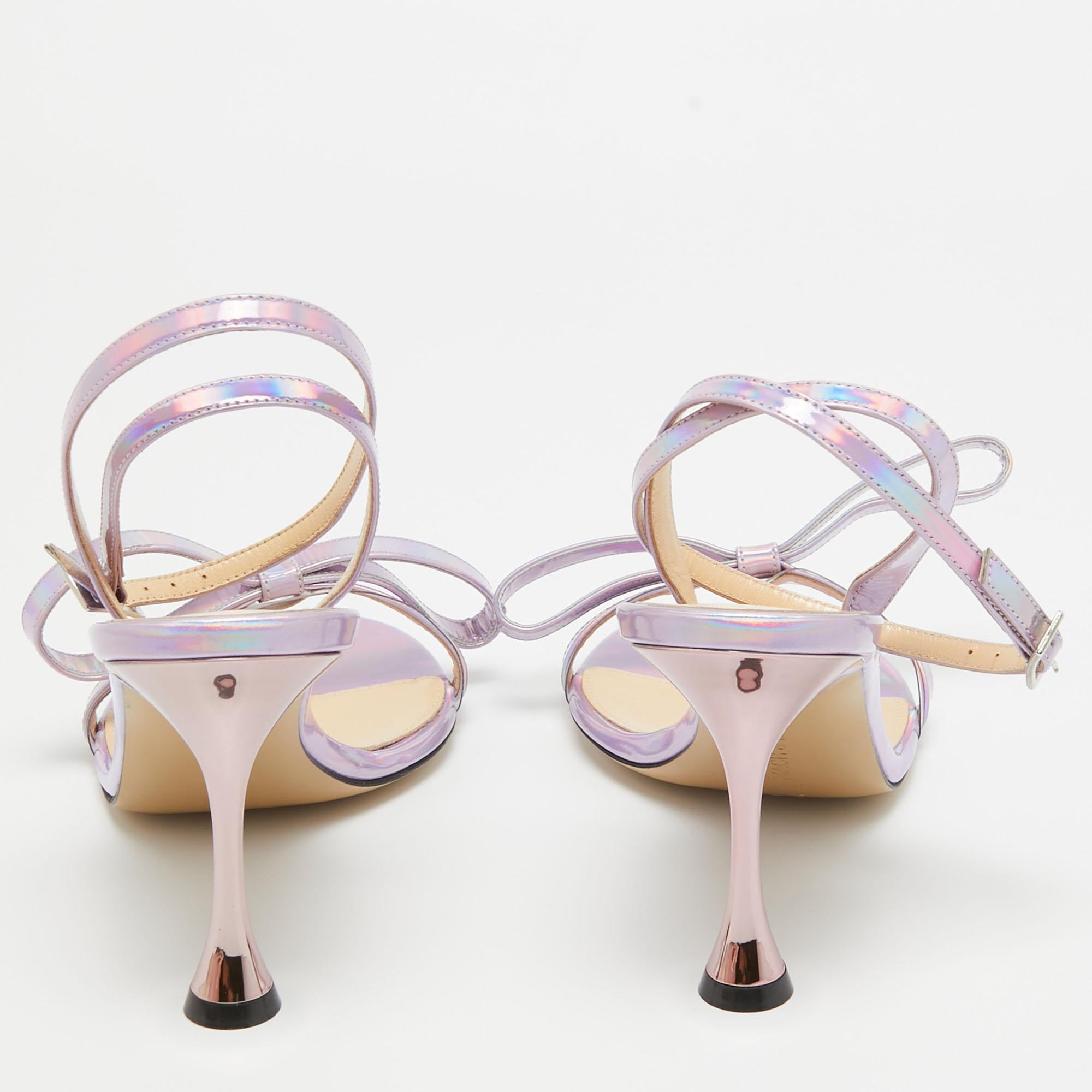 Mach & Mach Iridescent Purple Patent Leather and PVC French Bow Sandals Size 37. For Sale 3