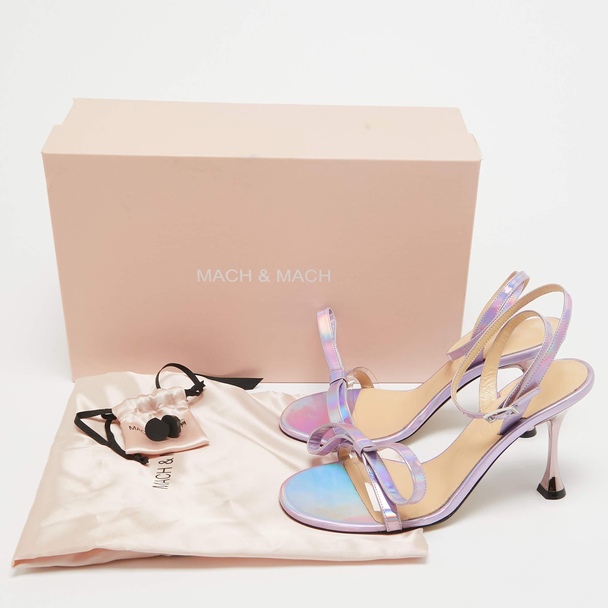 Mach & Mach Iridescent Purple Patent Leather and PVC French Bow Sandals Size 37. For Sale 4