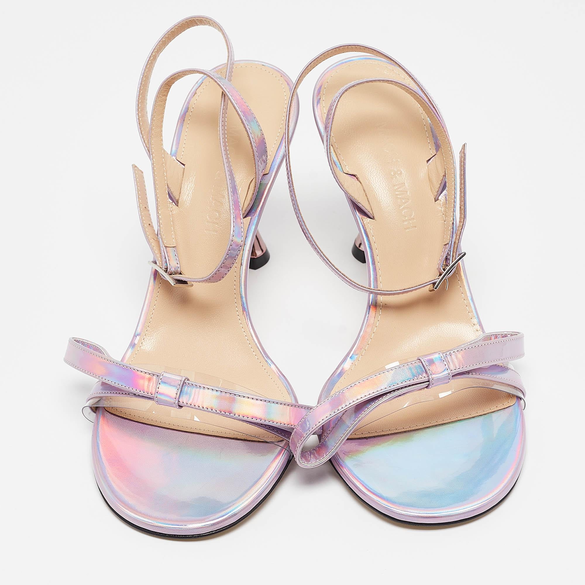 Gray Mach & Mach Multicolor Leather French Bow Ankle Strap Sandals 37 For Sale