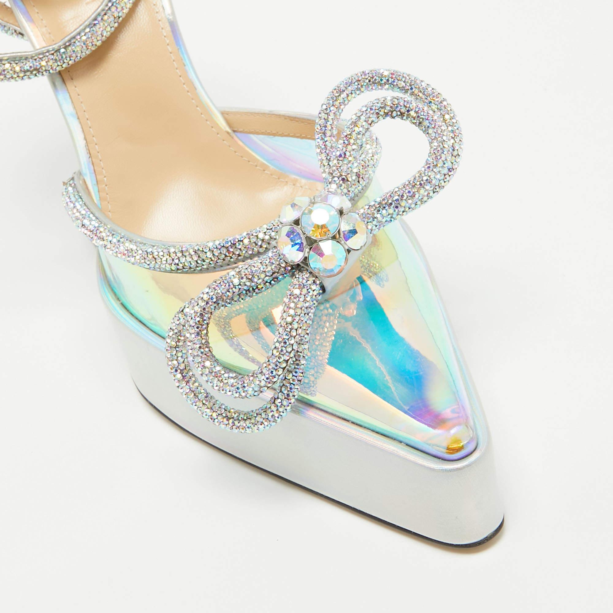 Mach & Mach Multicolor PVC Crystal Embellished Double Bow Platform Ankle Strap  For Sale 2