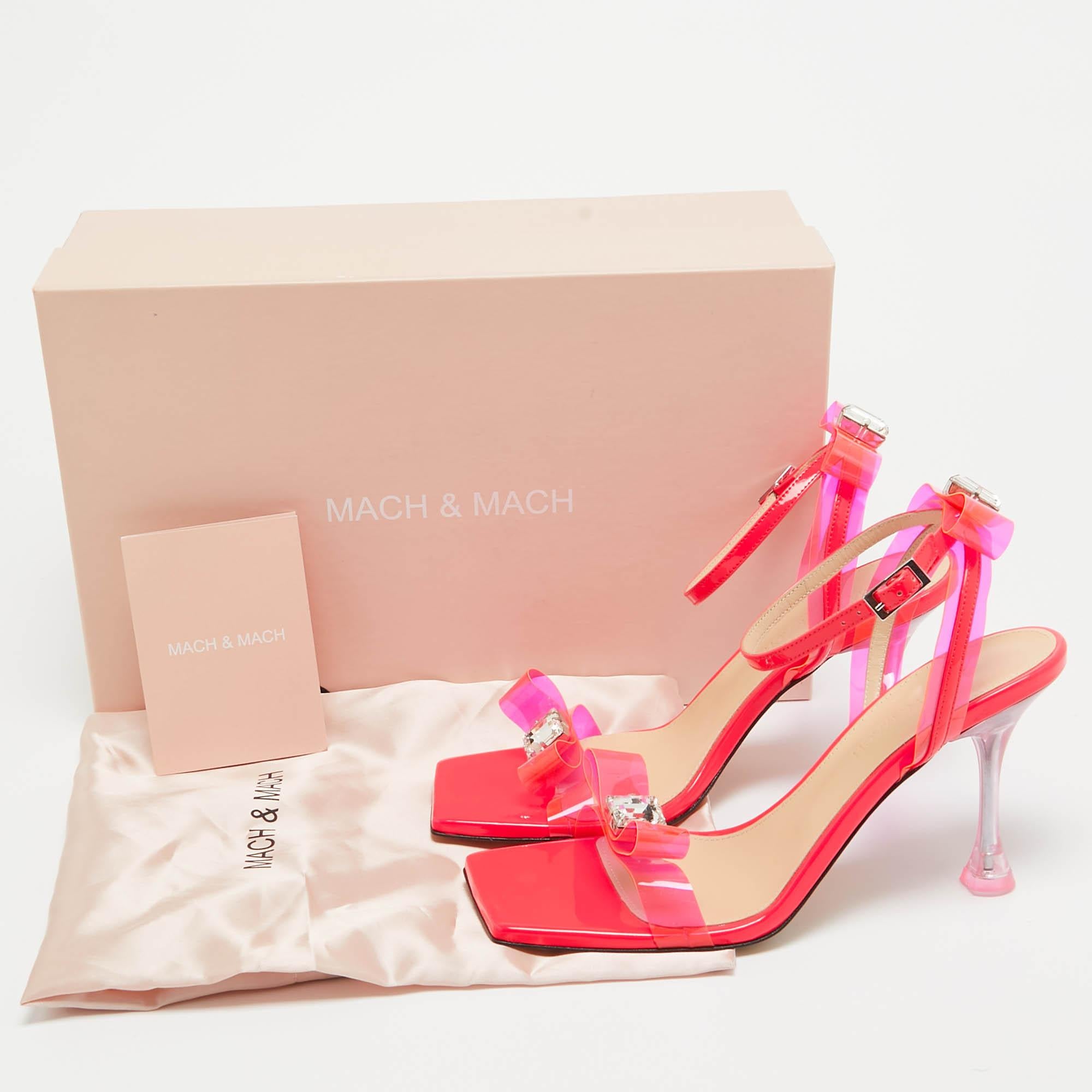 Mach & Mach Neon Pink PVC and Patent Leather French Bow Sandals Size 36 For Sale 5