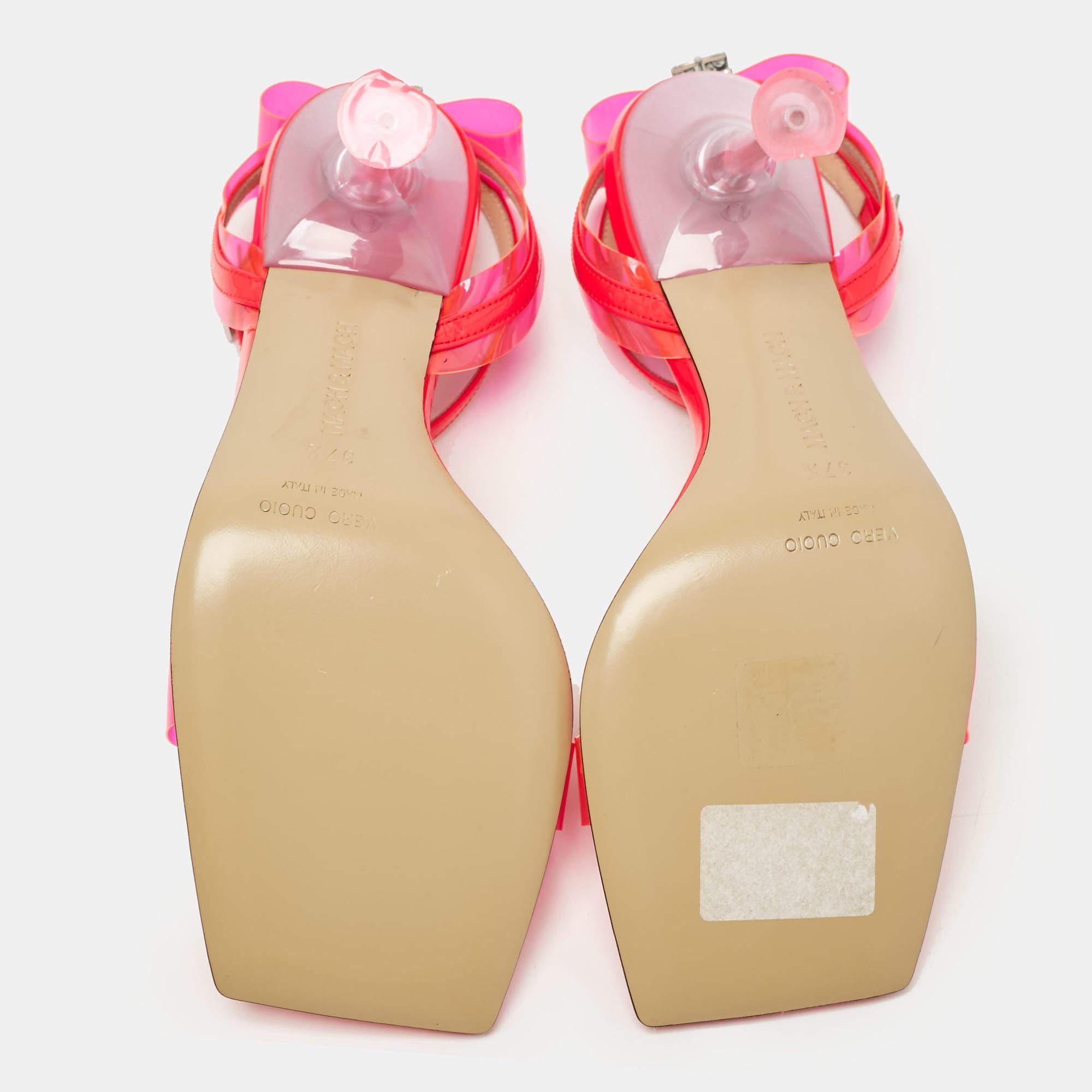 Mach & Mach Neon Pink PVC and Patent Leather French Bow Sandals Size 37.5 For Sale 2