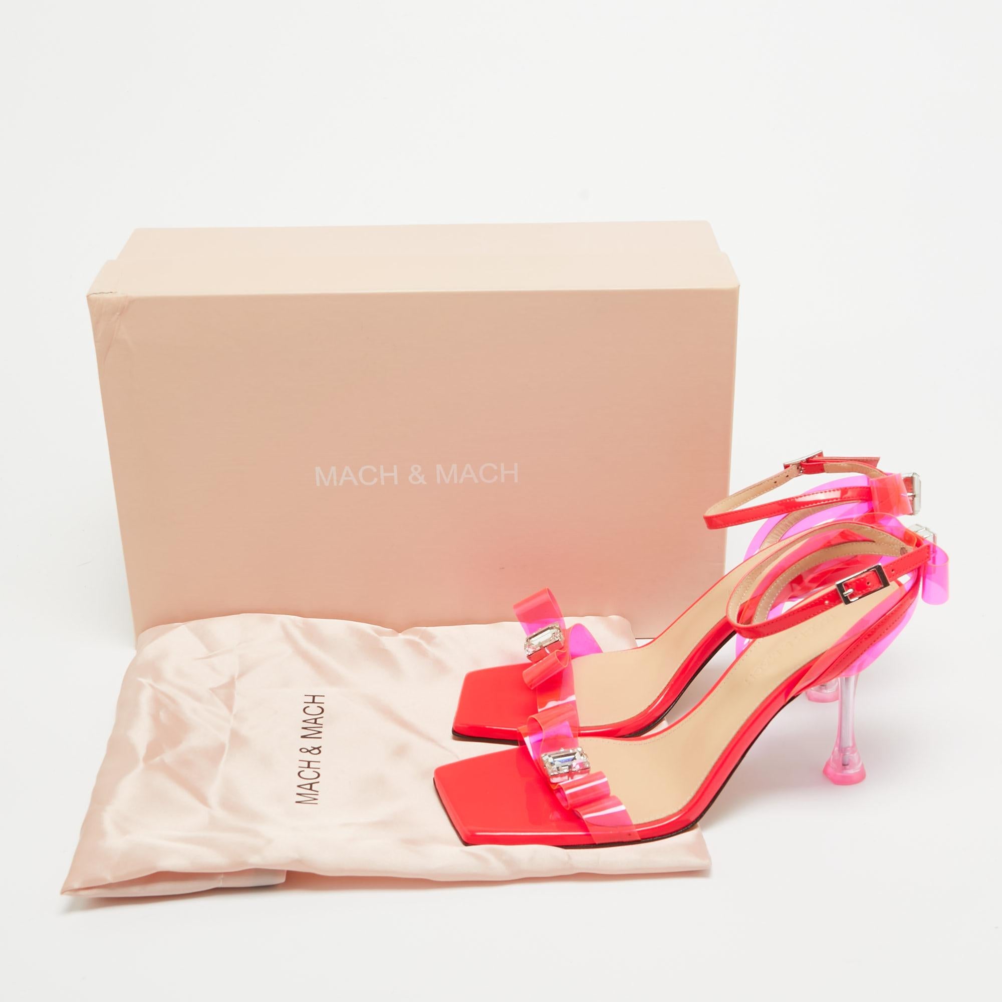 Mach & Mach Neon Pink PVC and Patent Leather French Bow Sandals Size 38 For Sale 2