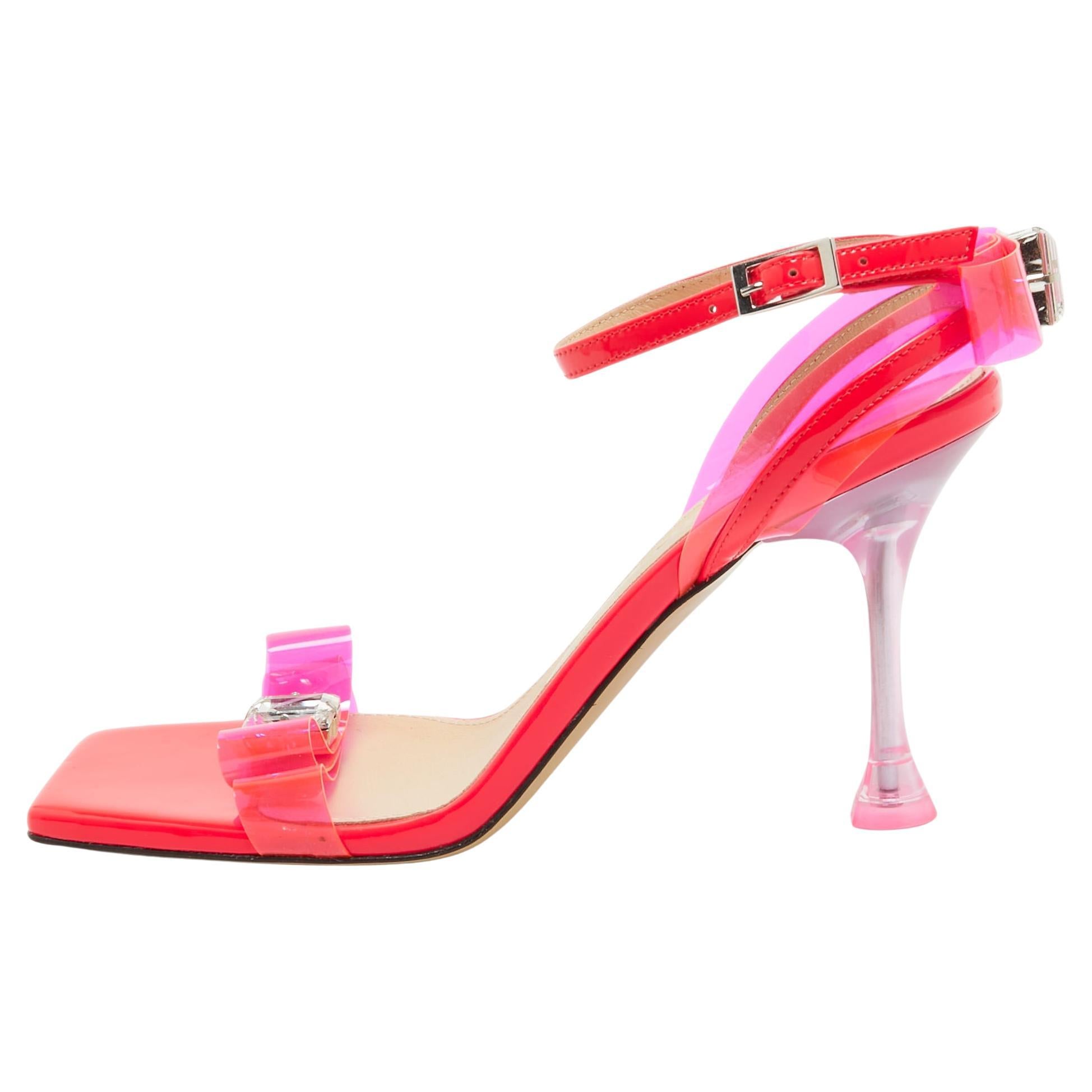 Mach & Mach Neon Pink PVC and Patent Leather French Bow Sandals Size 38 For Sale