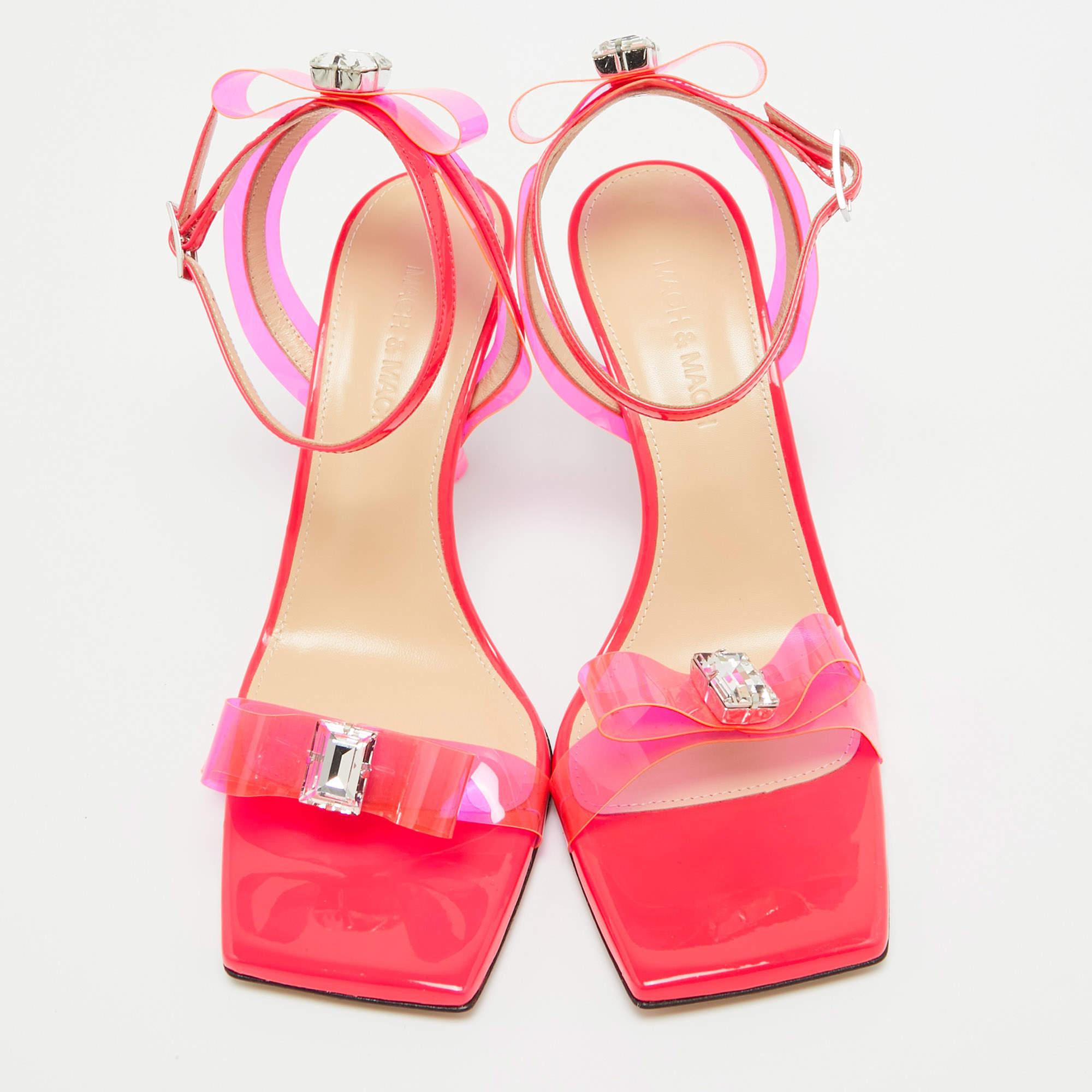 Mach & Mach Neon Pink PVC and Patent Leather French Bow Sandals Size 40.5 For Sale 1