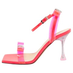 Mach & Mach Neon Rosa PVC und Lackleder Französisch Schleife Quadratische Sandalen Größe 38,5