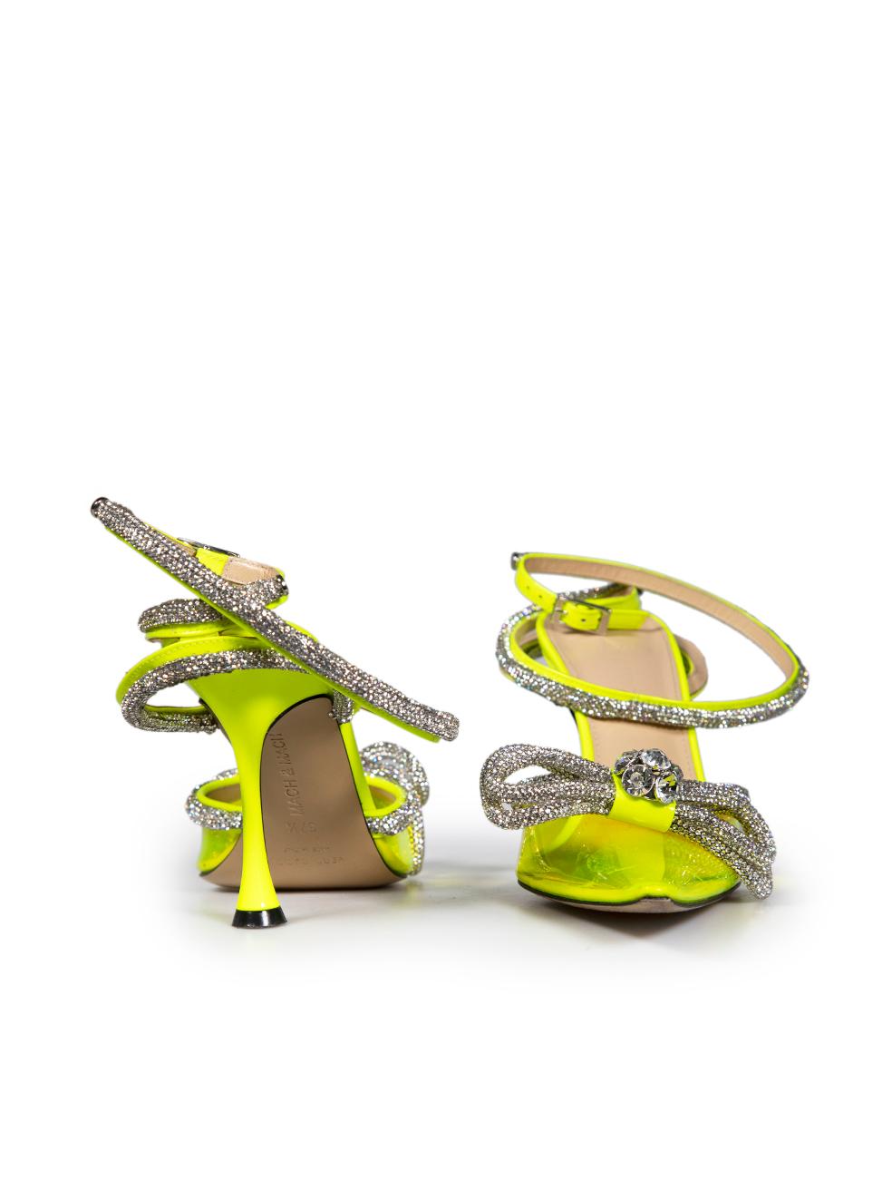 Mach & Mach Neon Yellow PVC Crystal Bow Heels Size IT 37.5 In Good Condition For Sale In London, GB