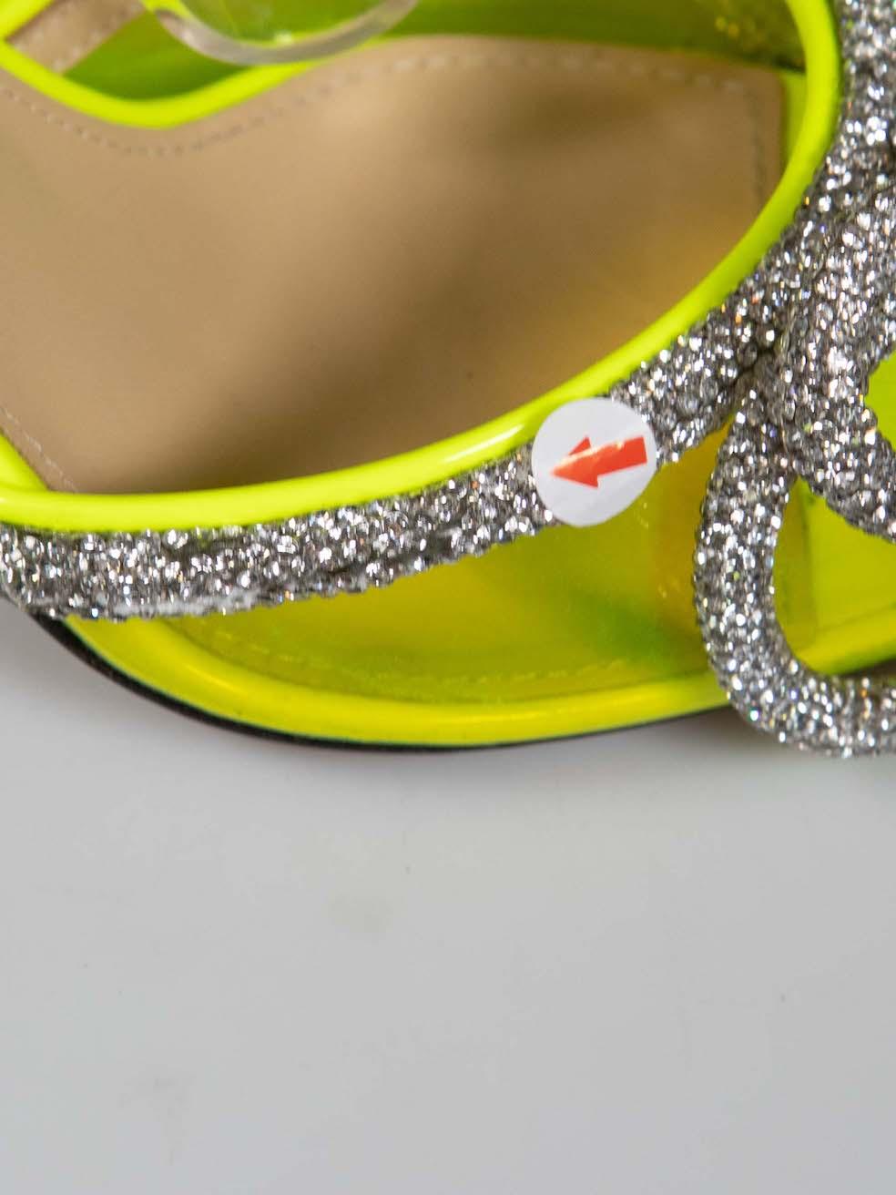 Mach & Mach Neon Yellow PVC Crystal Bow Heels Size IT 37.5 For Sale 1