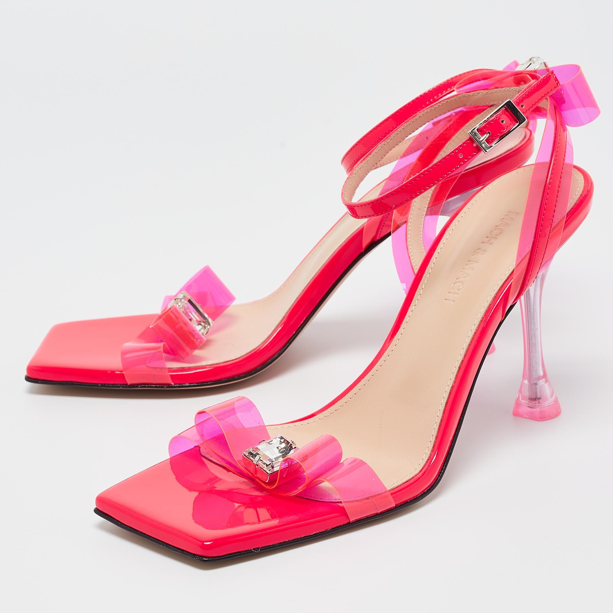 Mach & Mach Pink PVC and Patent French Bow Sandals Size 38.5 For Sale 6