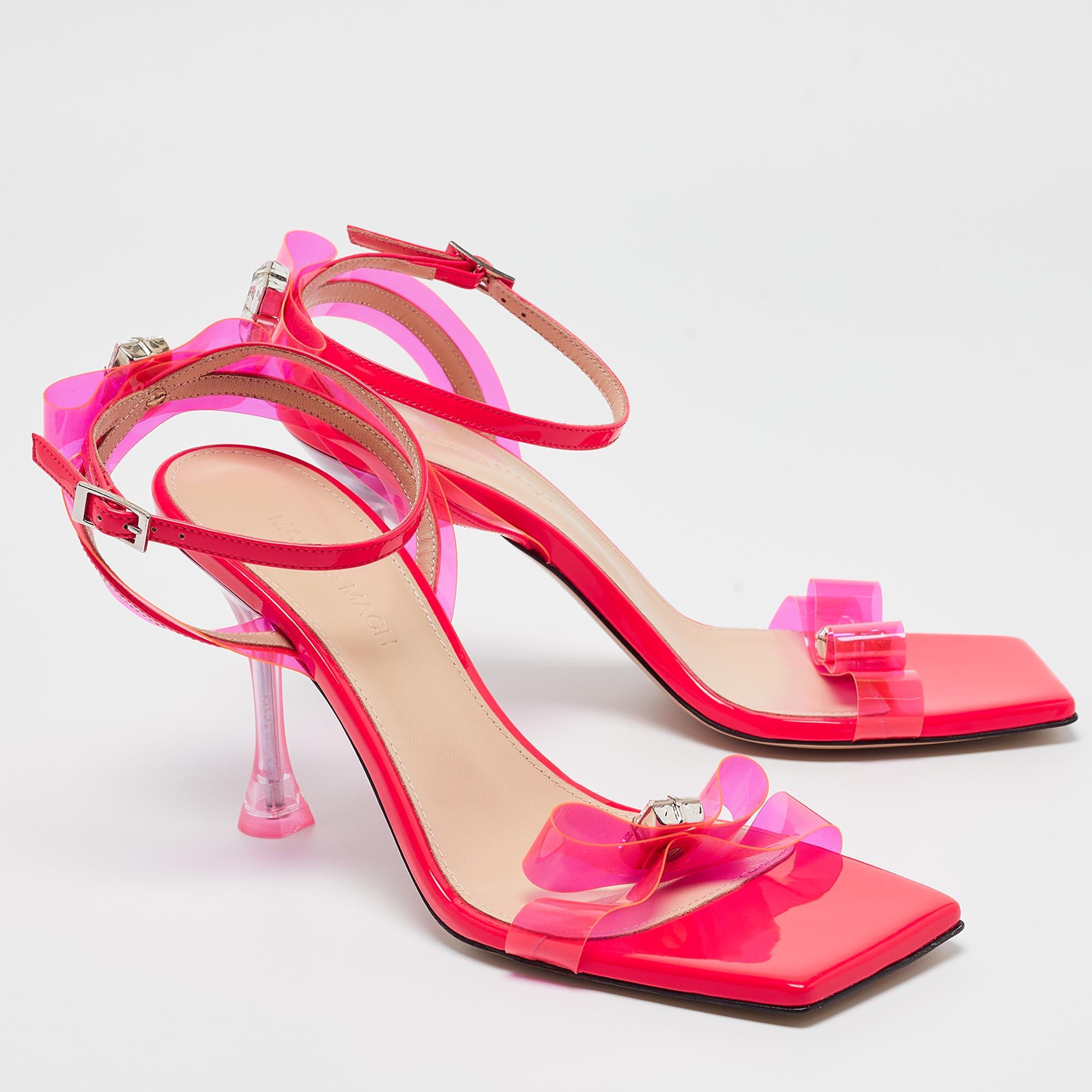 Mach & Mach Pink PVC and Patent French Bow Sandals Size 38.5 In Excellent Condition For Sale In Dubai, Al Qouz 2