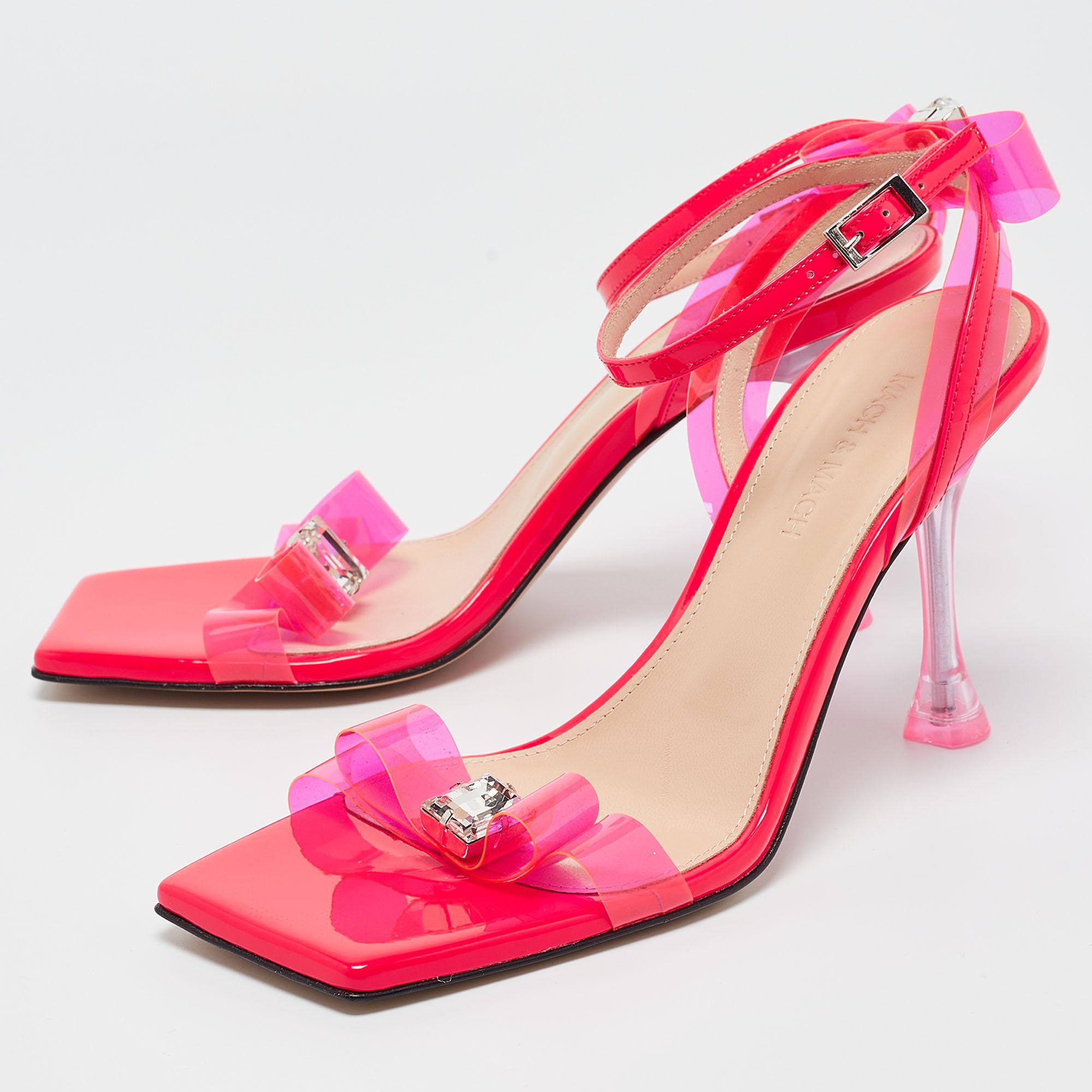 Mach & Mach Pink PVC and Patent French Bow Square Toe Sandals Size 39 For Sale 1