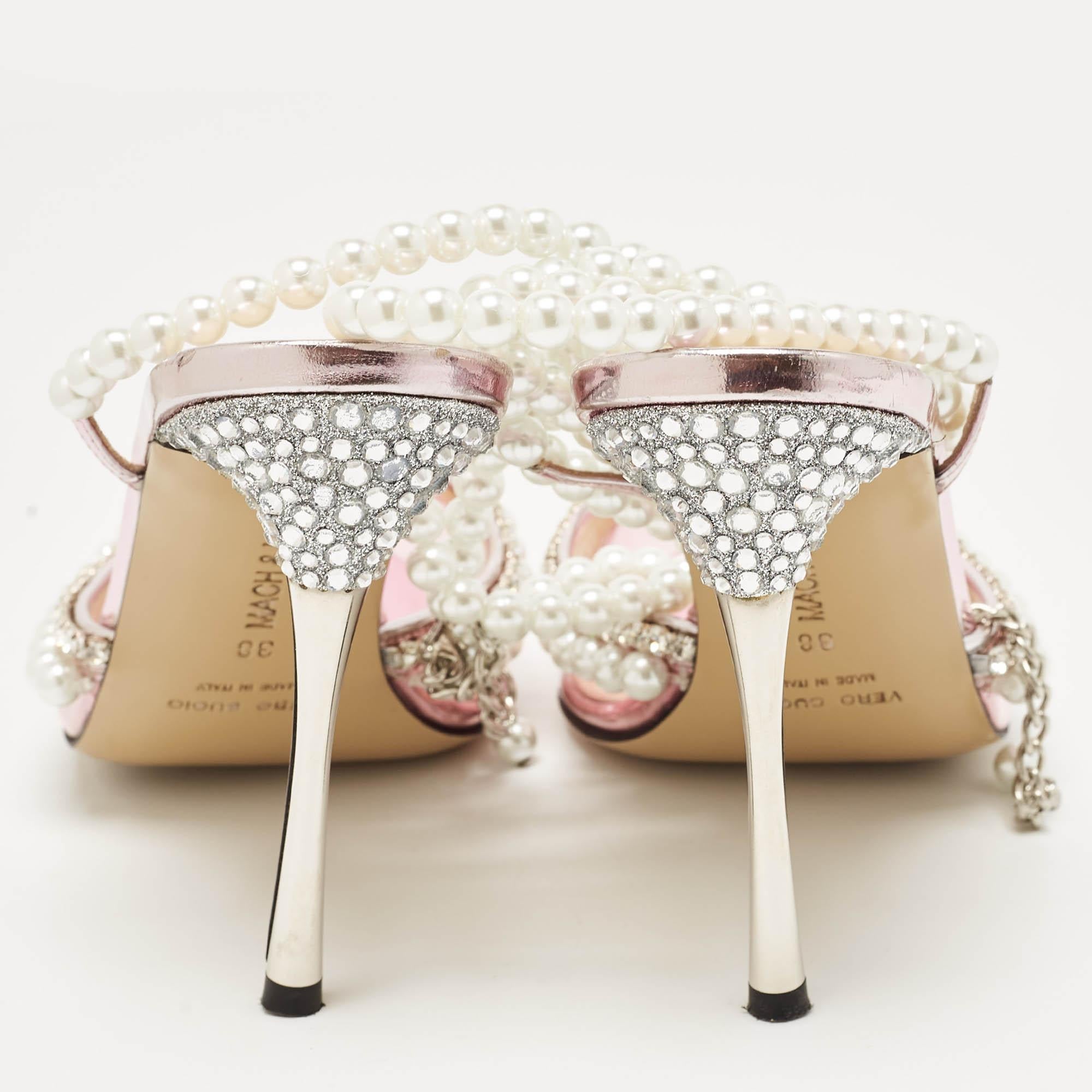 Mach & Mach Rosa PVC Kristall und Perlen verschönerte Knöchel-Wickel-Pumps Größe 38 Damen im Angebot