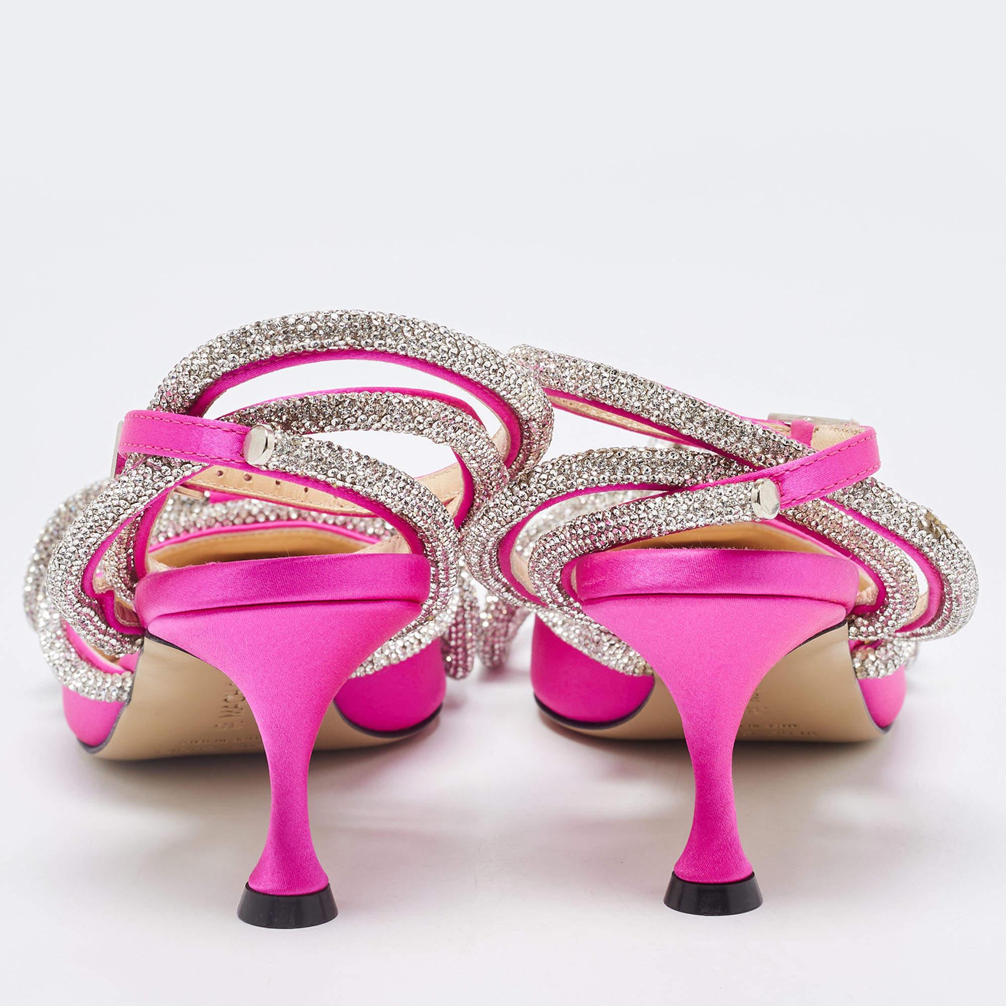 Women's Mach & Mach Pink Satin Crystal Bow Ankle Strap Sandals Size 35