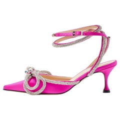 Mach & Mach Pink Satin Crystal Bow Ankle Strap Sandals Size 35