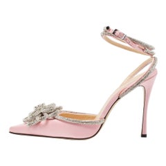 Mach & Mach Pink Satin Crystal Embellished Double Bow Pumps Size 40