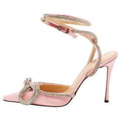 Mach & Mach Pink Satin Double Bow Crystal Embellished Pumps Size 39