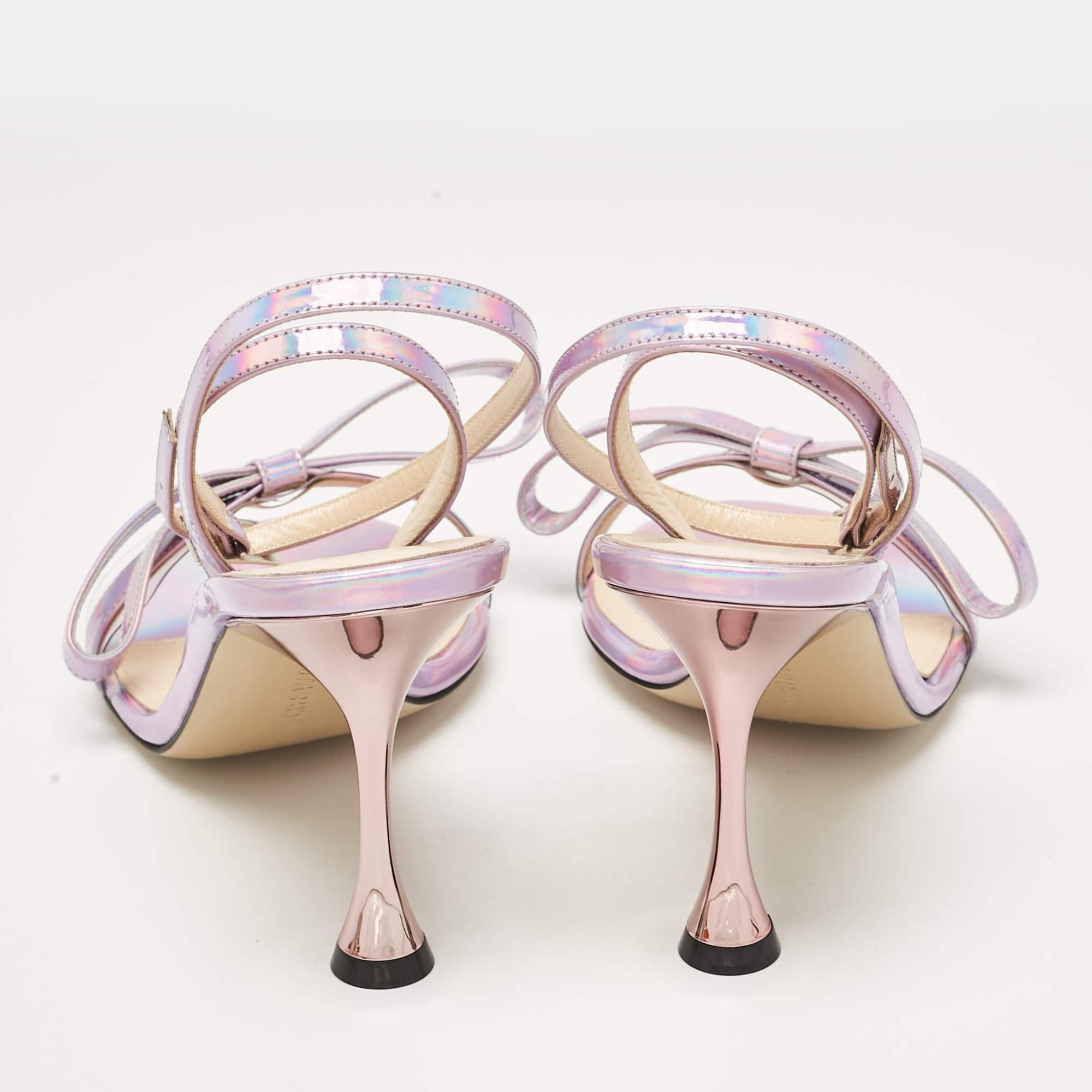 Women's Mach & Mach Purple Iridescent Leather French Bow Sandals Size 37 For Sale