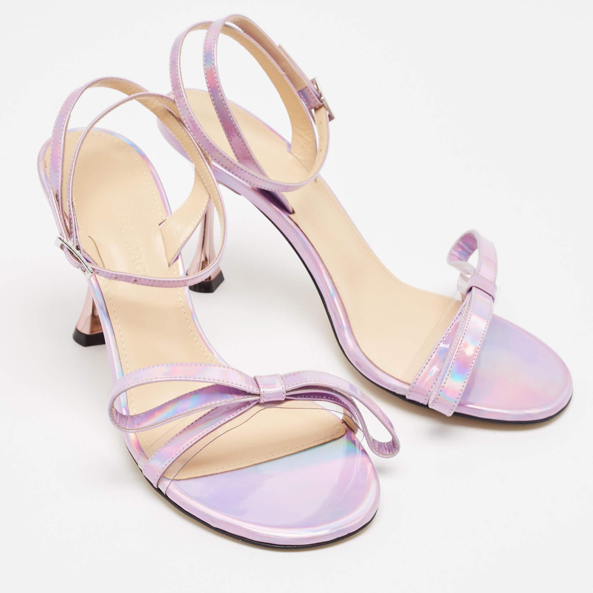 Mach & Mach Purple Iridescent Leather French Bow Sandals Size 37.5 In New Condition For Sale In Dubai, Al Qouz 2